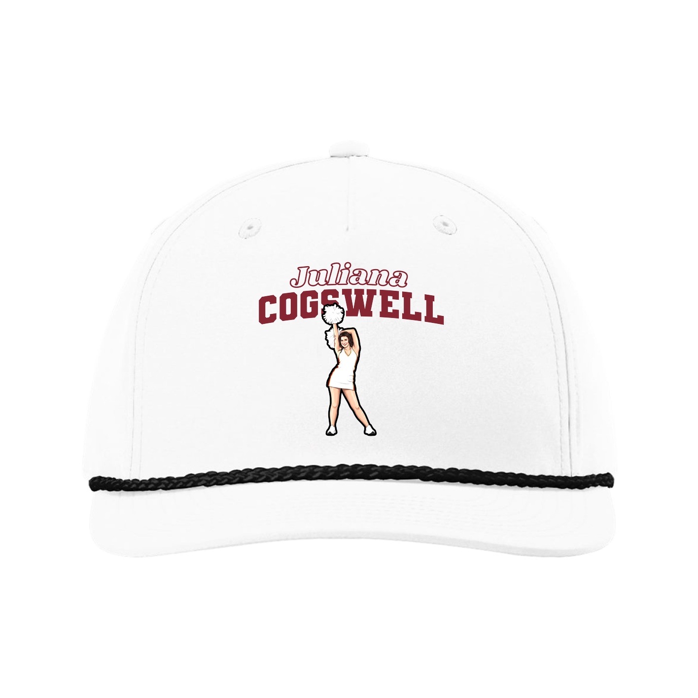 Five-Panel Classic Rope Cap — Name Arch in White