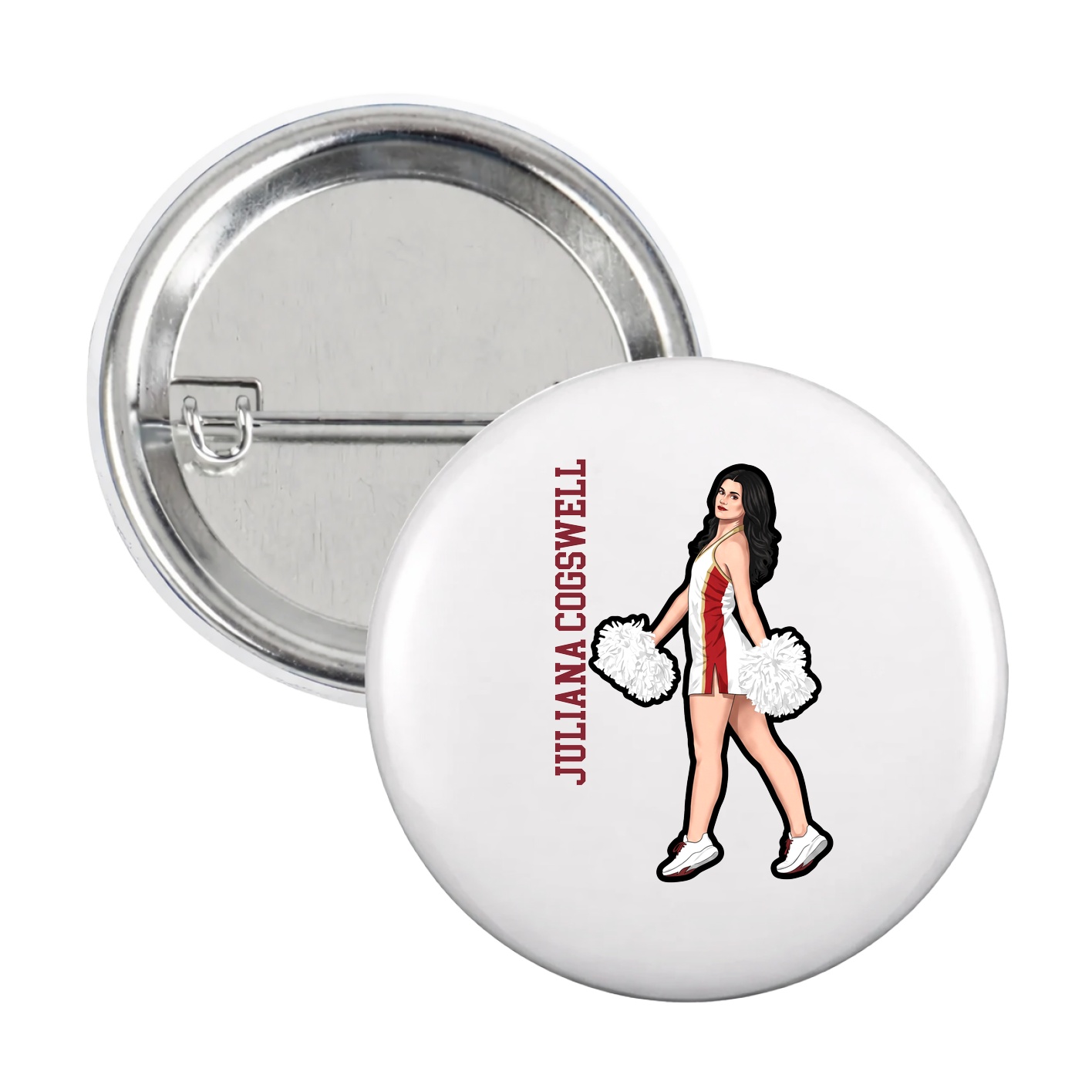 Game Day Button — Name Vertical in White
