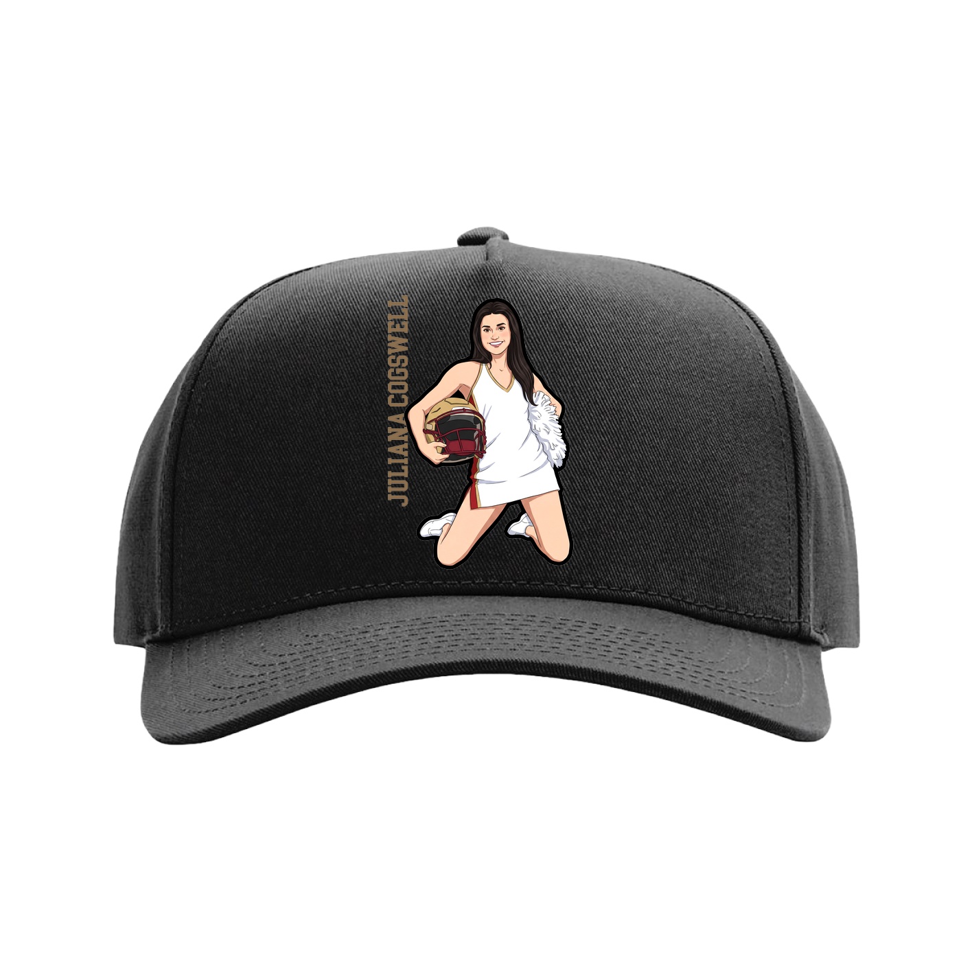 Full Fabric Five-Panel Champ Cap — Name Vertical in Black