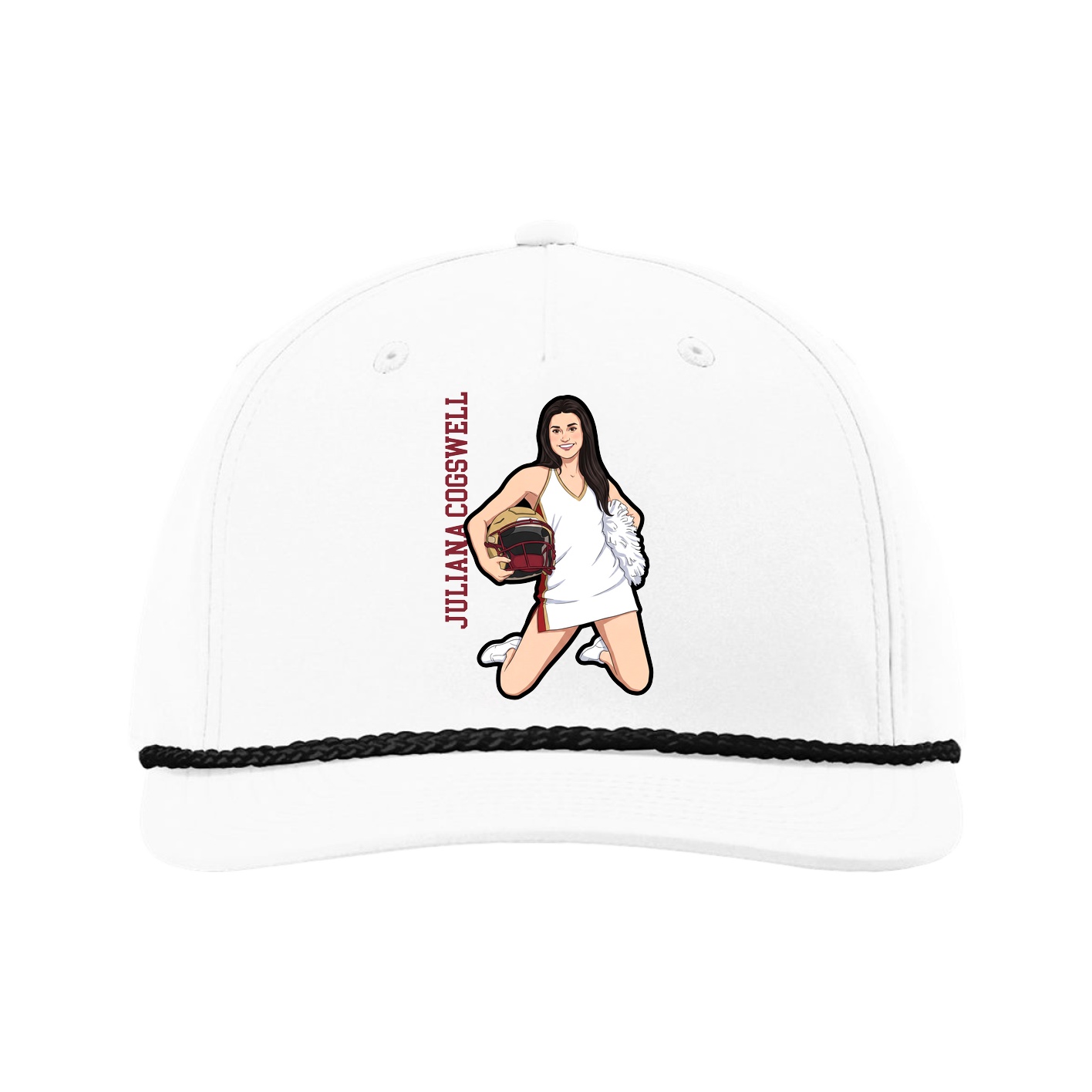 Five-Panel Classic Rope Cap — Name Vertical in White