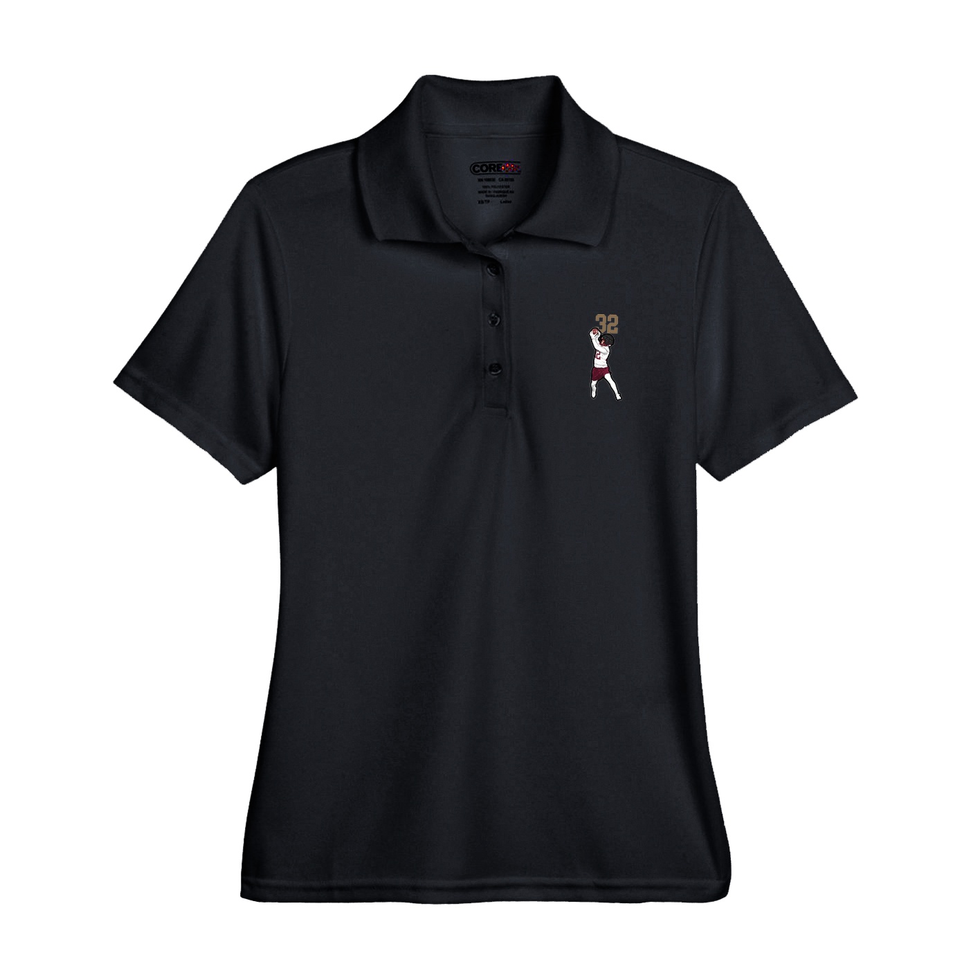 Womens Performance Polo — Number Top in Black