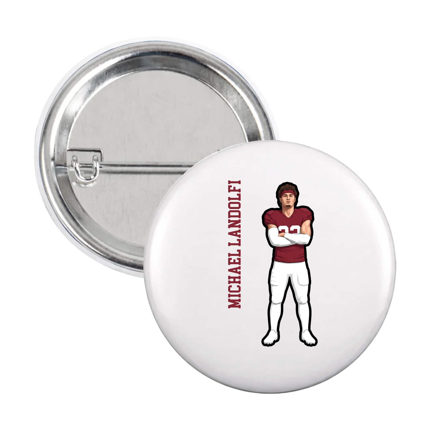 Game Day Button — Name Vertical in White