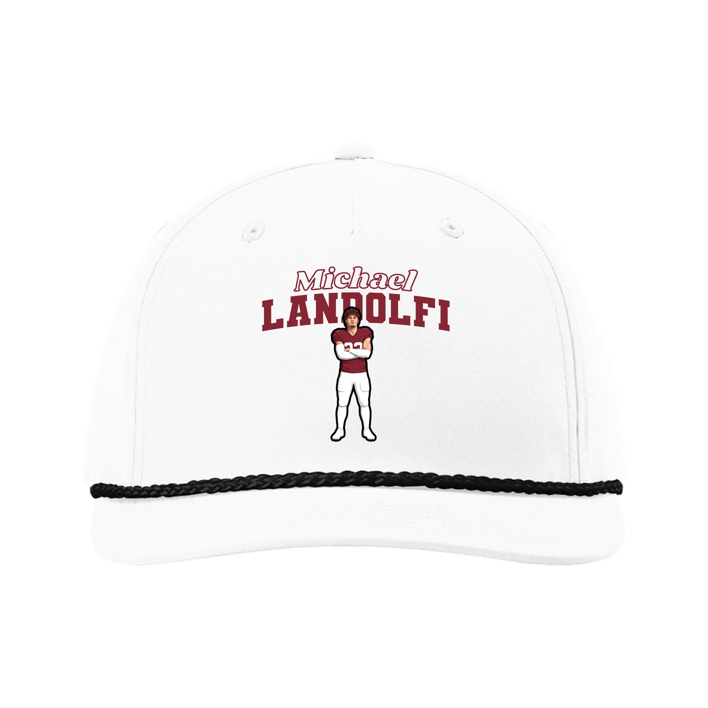 Five-Panel Classic Rope Cap — Name Arch in White
