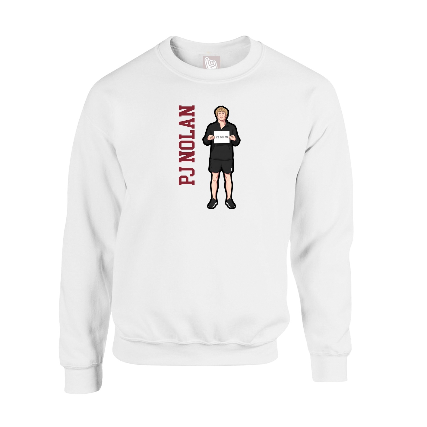 Fleece Crew — Name Vertical in White