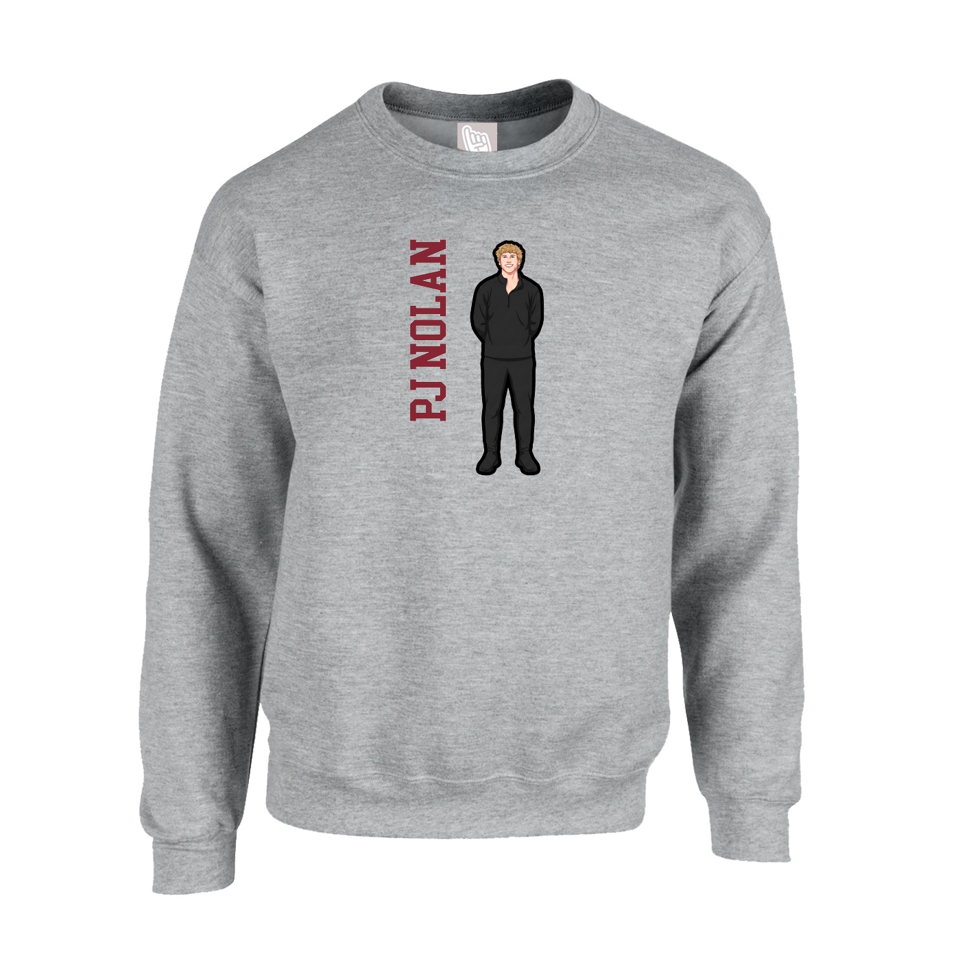 Fleece Crew — Name Vertical in Grey