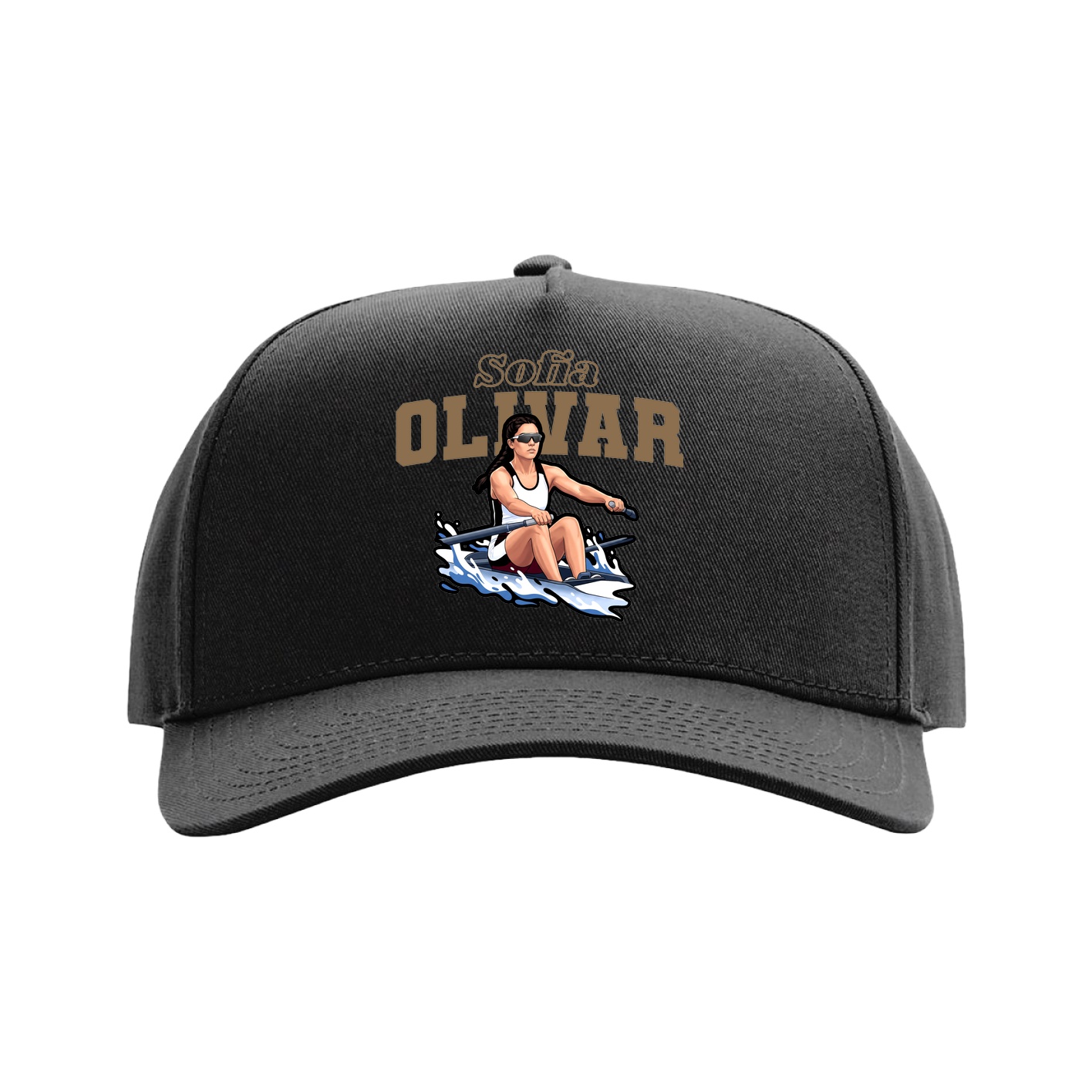 Full Fabric Five-Panel Champ Cap — Name Arch in Black