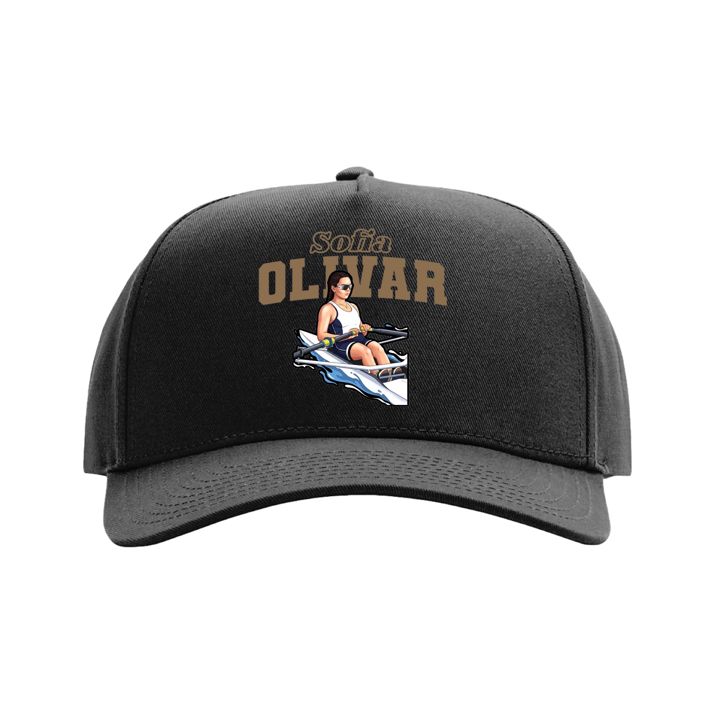 Full Fabric Five-Panel Champ Cap — Name Arch in Black
