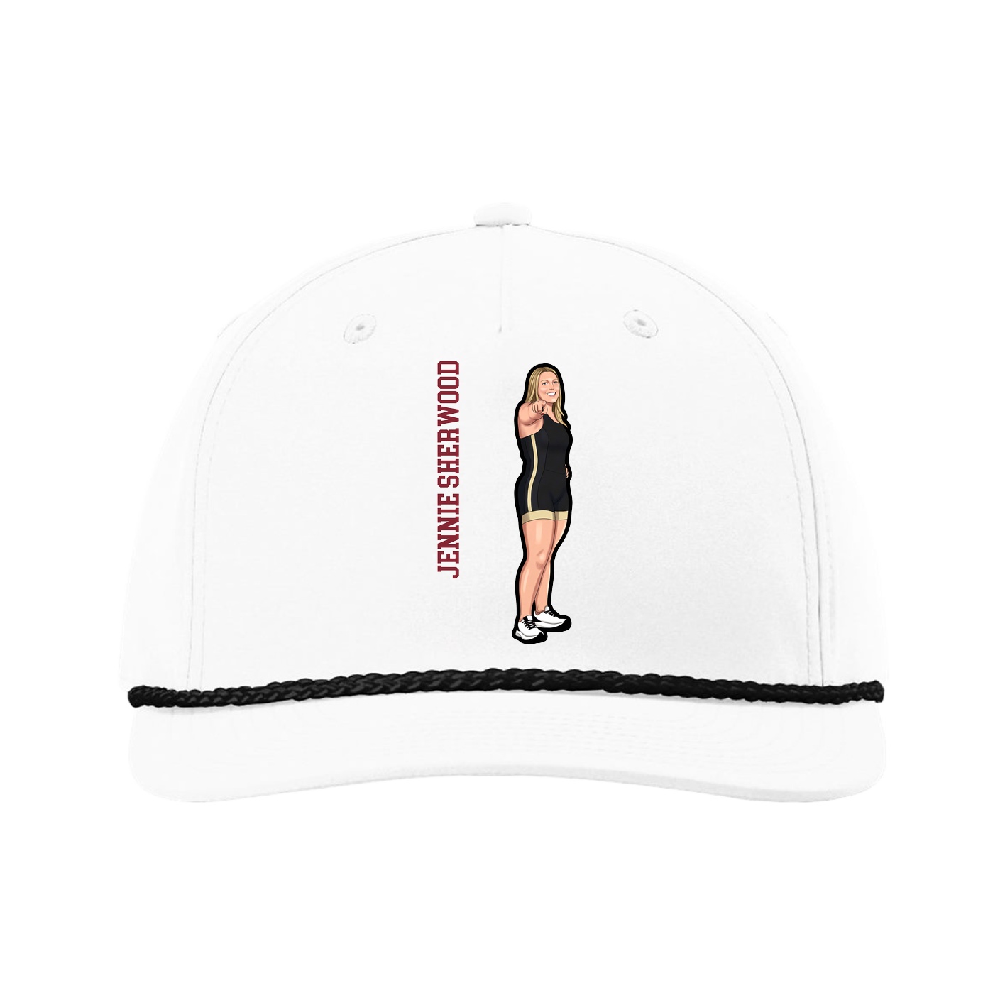 Five-Panel Classic Rope Cap — Name Vertical in White