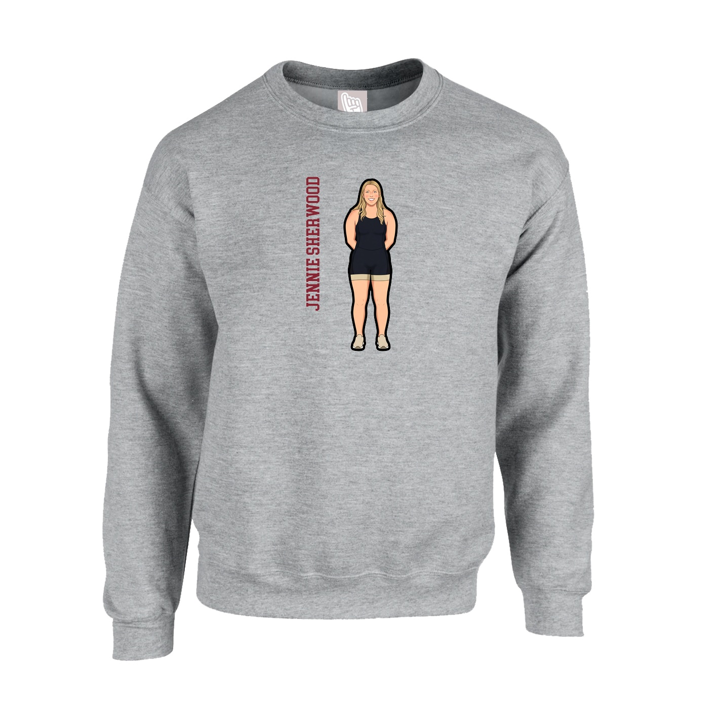Fleece Crew — Name Vertical in Grey