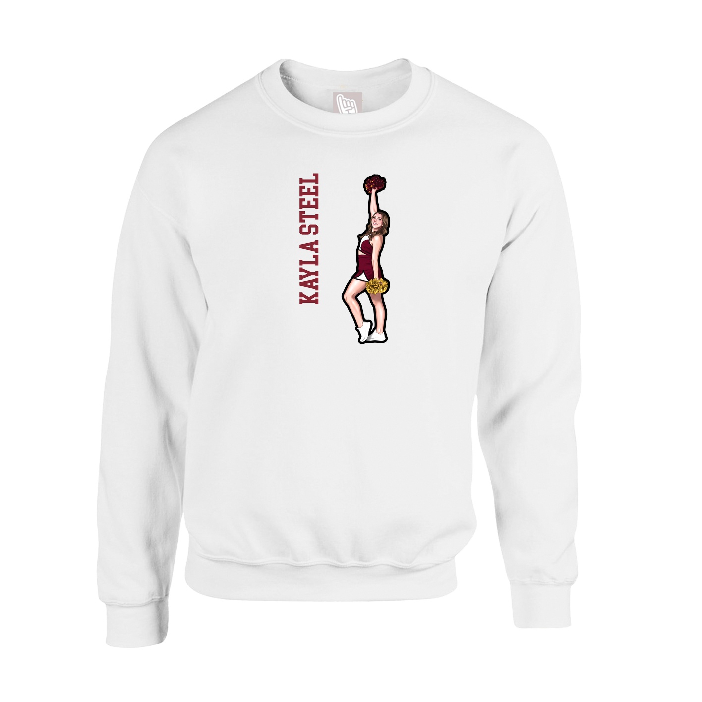 Fleece Crew — Name Vertical in White