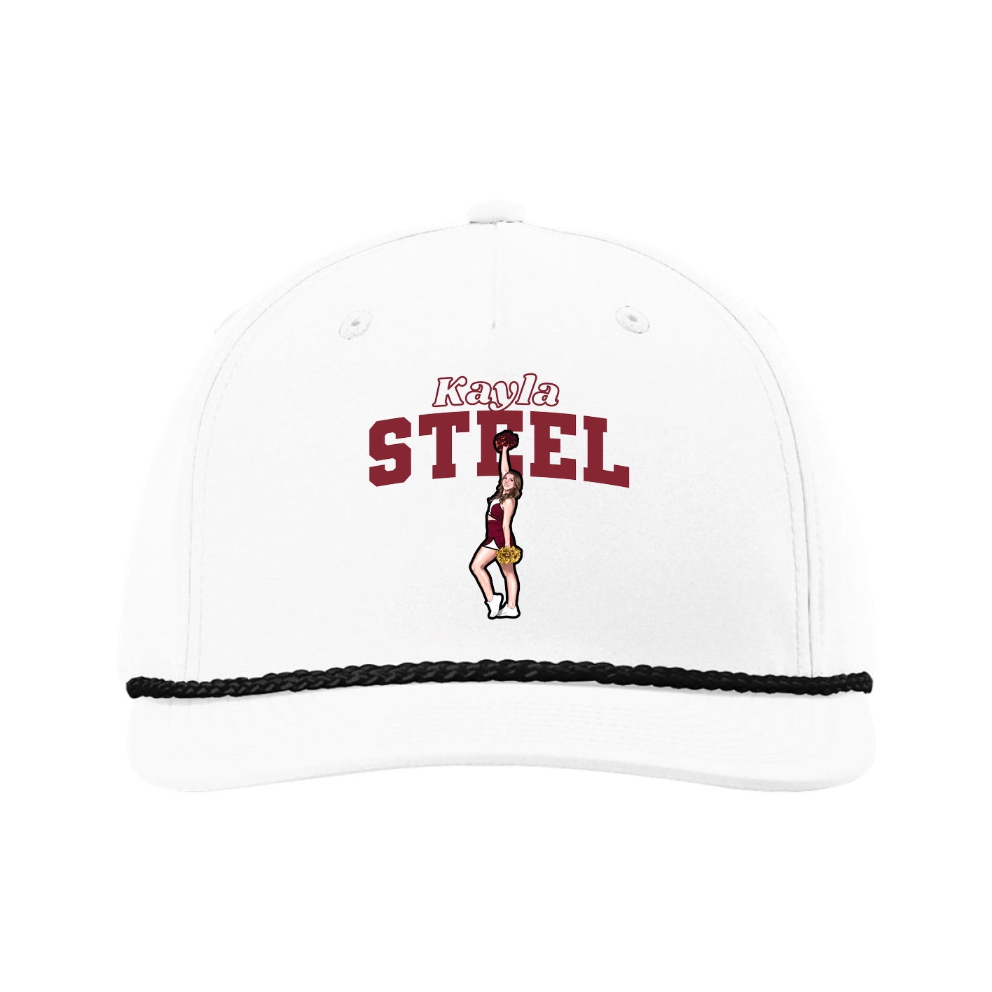 Five-Panel Classic Rope Cap — Name Arch in White