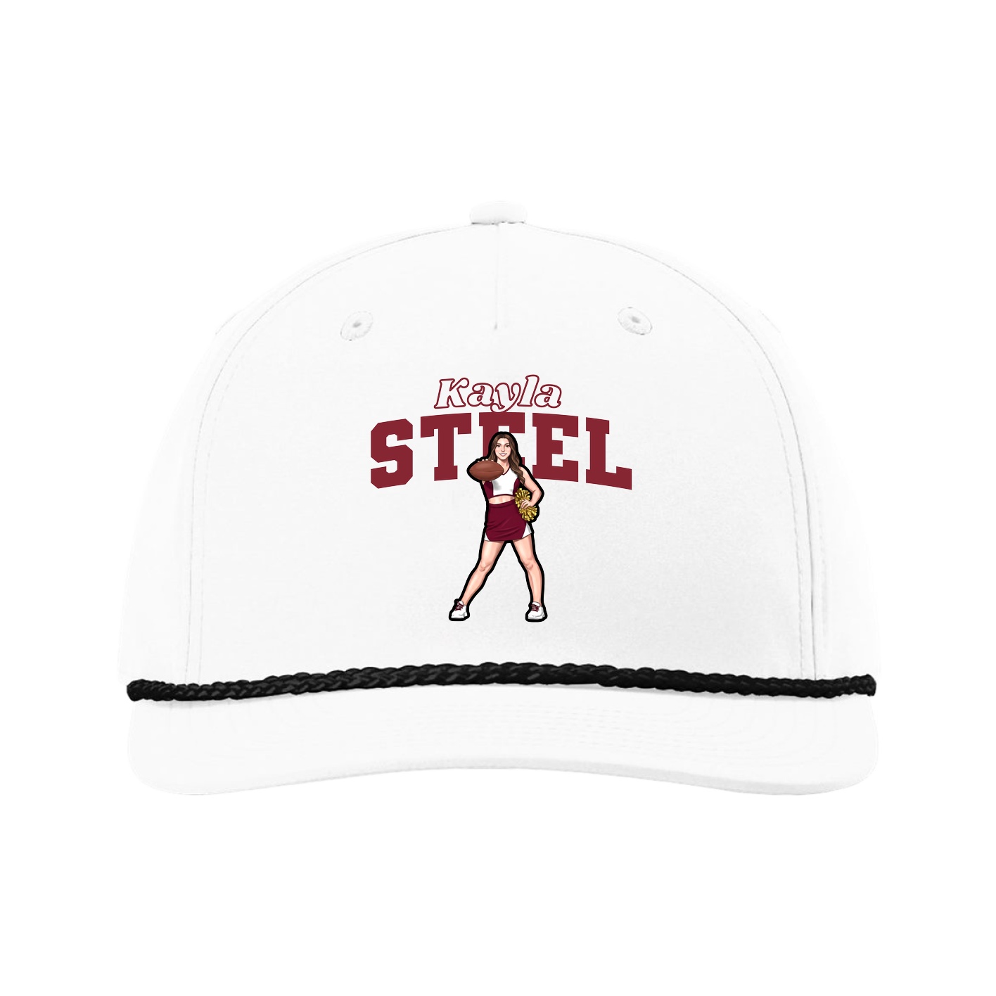 Five-Panel Classic Rope Cap — Name Arch in White