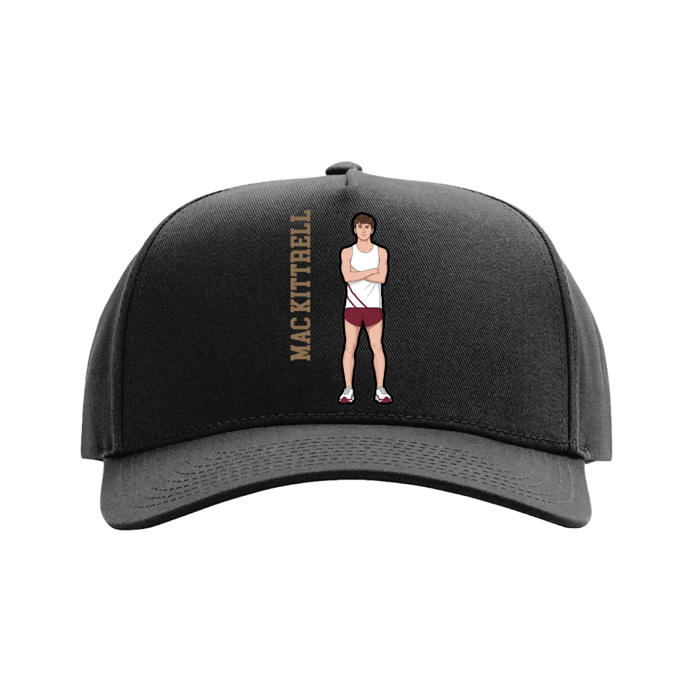 Full Fabric Five-Panel Champ Cap — Name Vertical in Black
