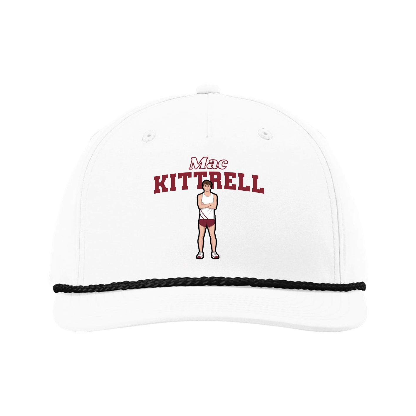 Five-Panel Classic Rope Cap — Name Arch in White