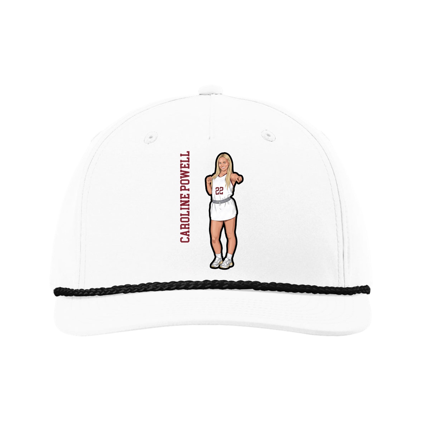 Five-Panel Classic Rope Cap — Name Vertical in White