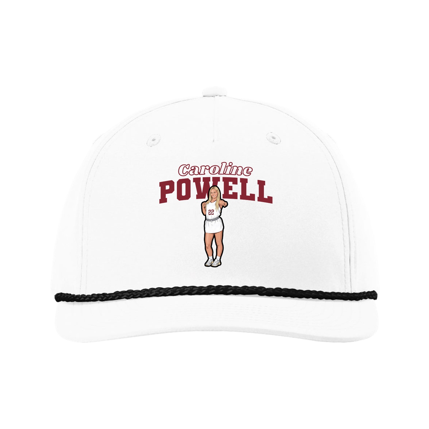Five-Panel Classic Rope Cap — Name Arch in White