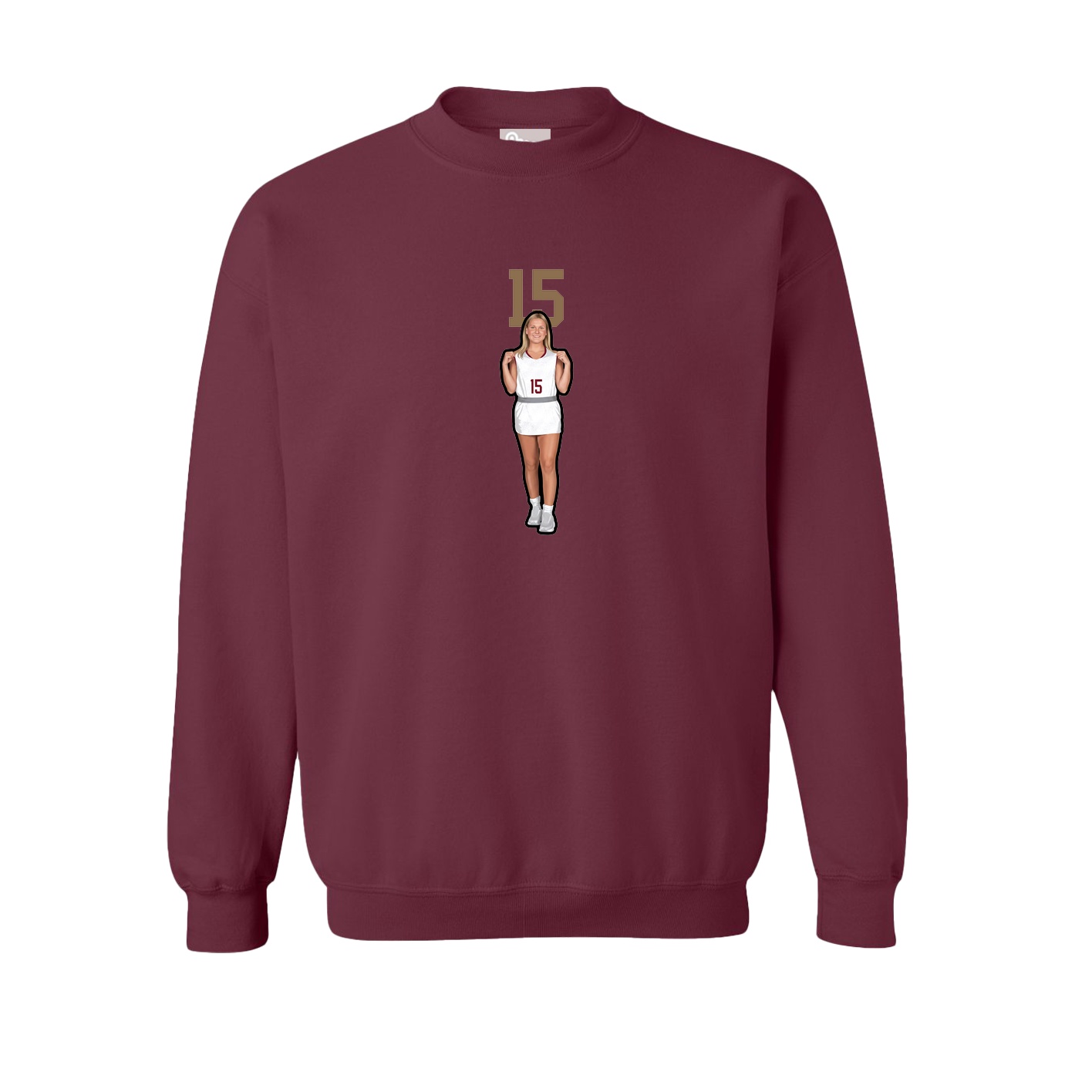 Fleece Crew — Number Top in Maroon