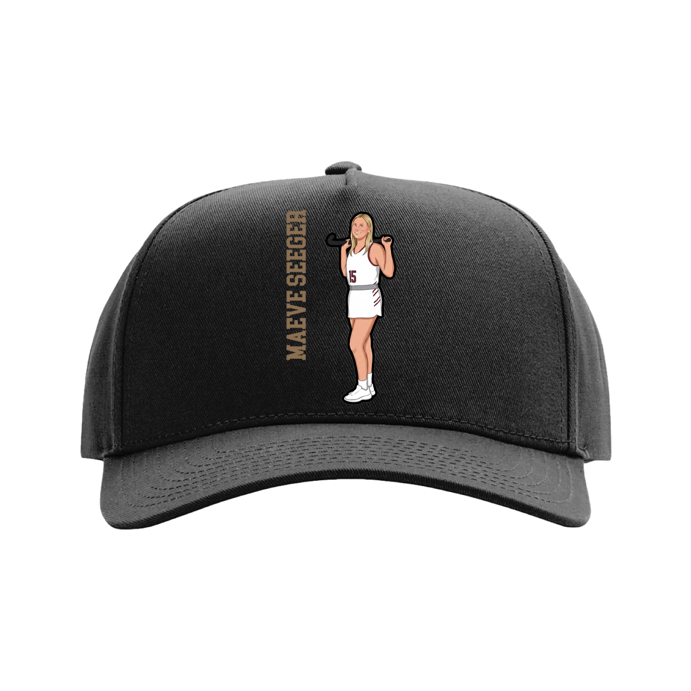 Full Fabric Five-Panel Champ Cap — Name Vertical in Black