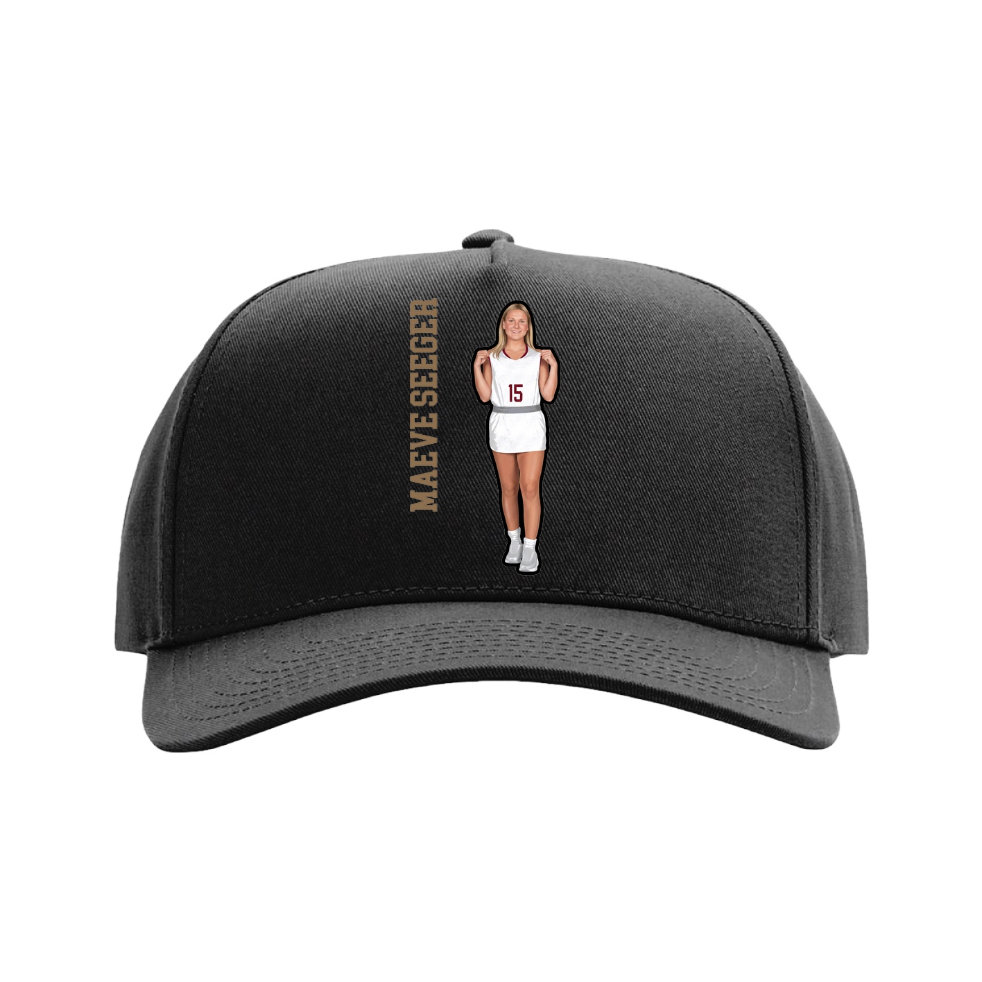 Full Fabric Five-Panel Champ Cap — Name Vertical in Black