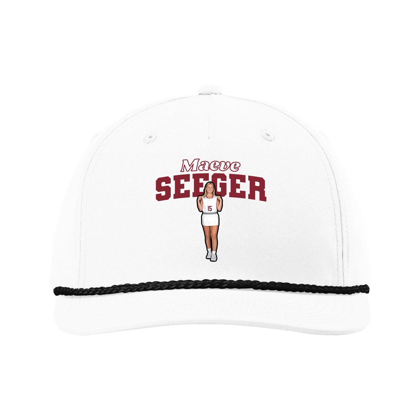 Five-Panel Classic Rope Cap — Name Arch in White