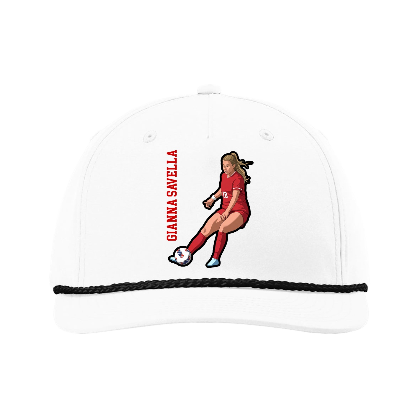 Five-Panel Classic Rope Cap — Name Vertical in White