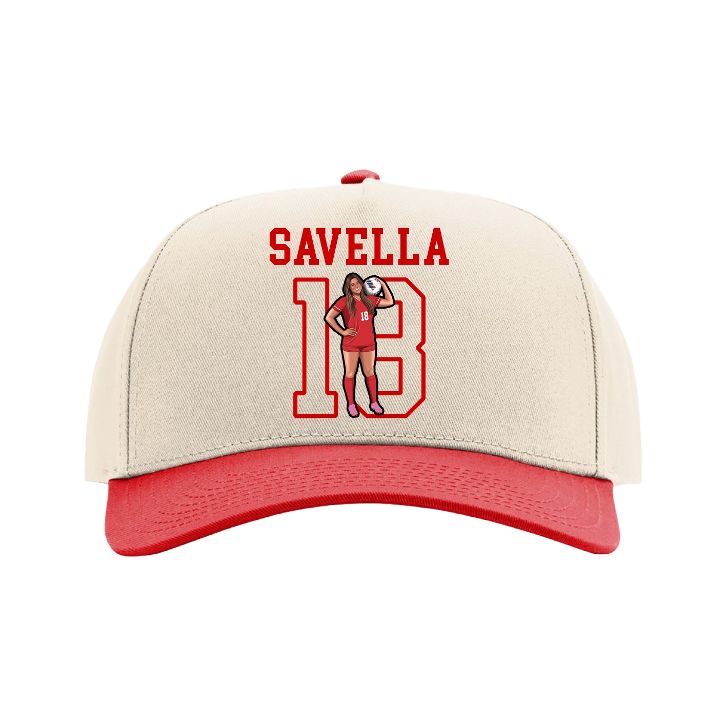 Full Fabric Five-Panel Champ Cap — Shirsey in Cream/Red