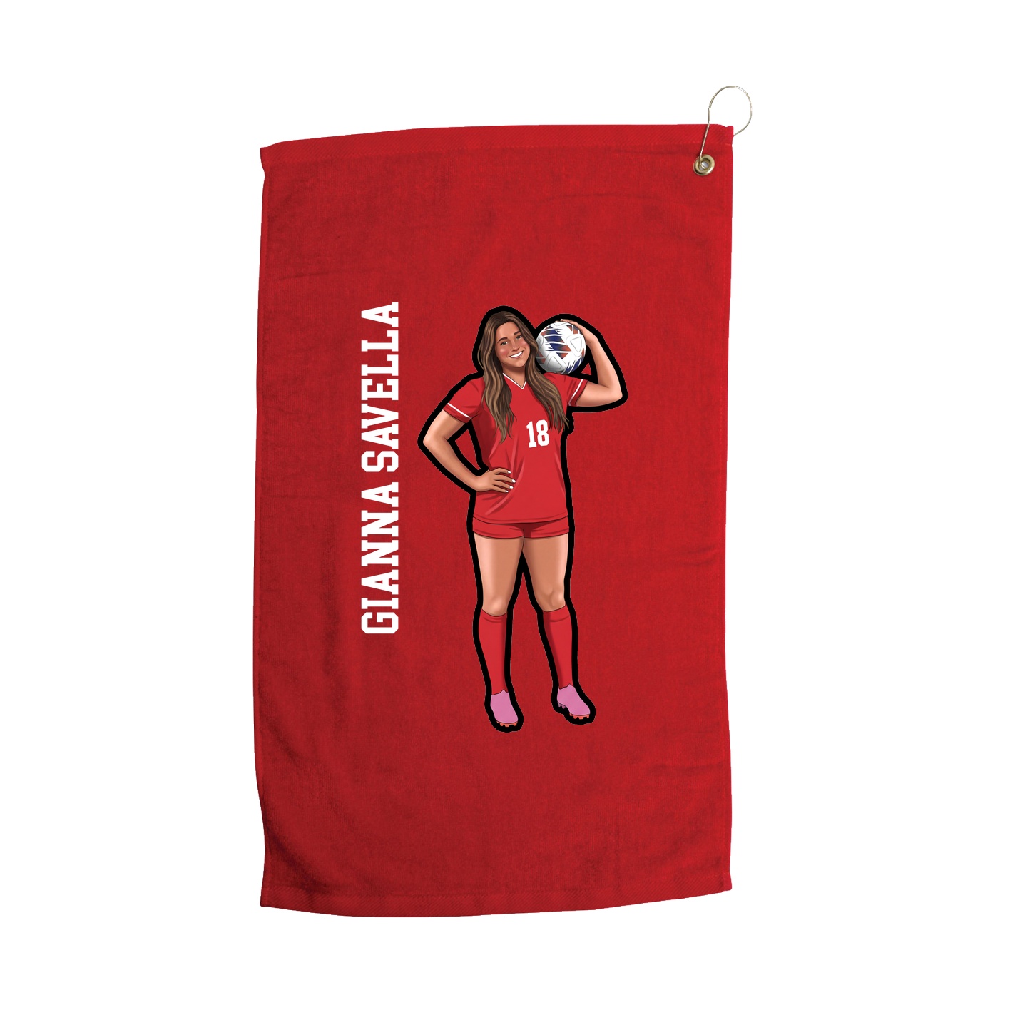 Golf Towel — Name Vertical in Red