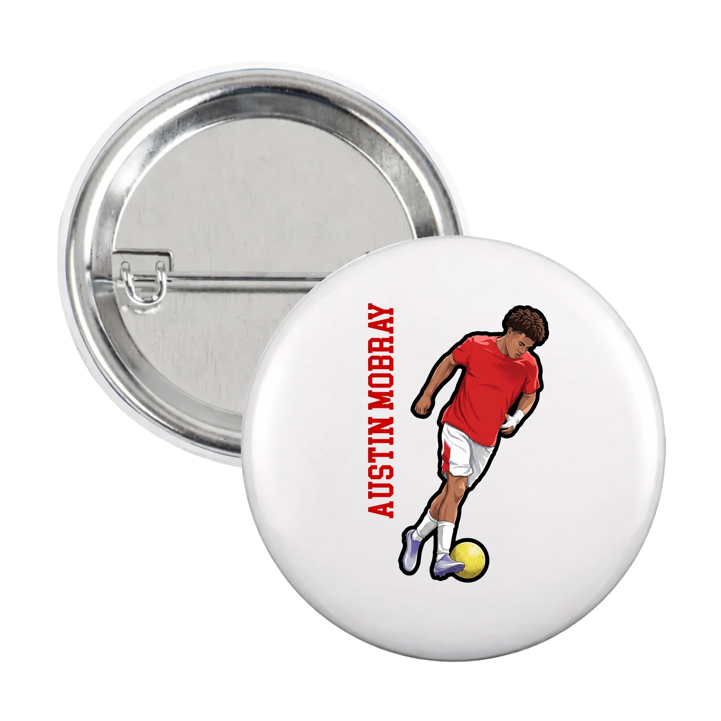 Game Day Button — Name Vertical in White