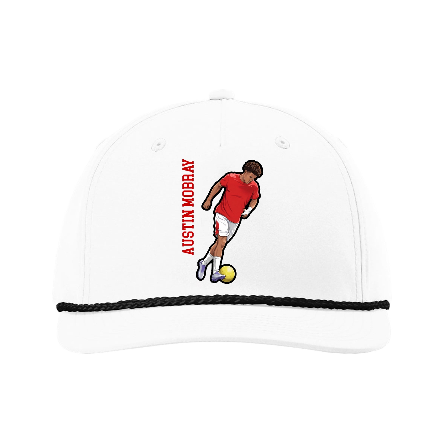 Five-Panel Classic Rope Cap — Name Vertical in White
