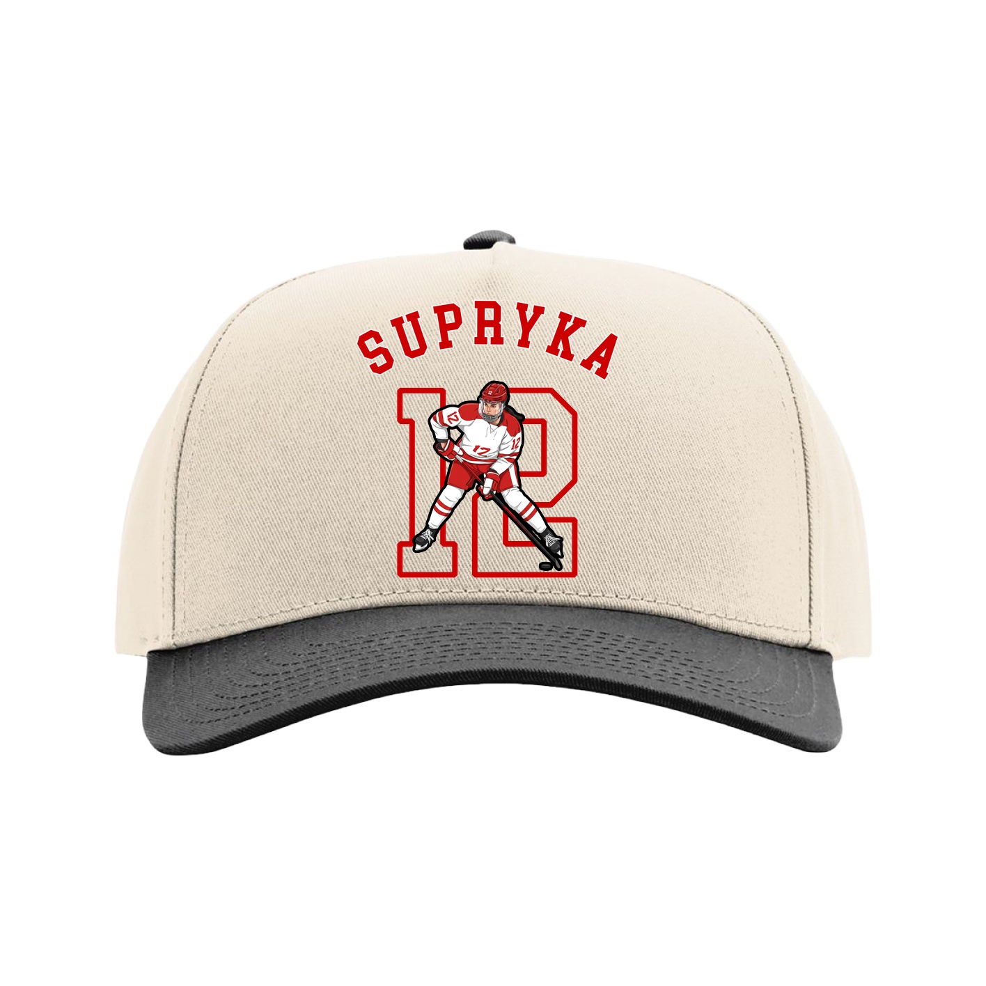 Full Fabric Five-Panel Champ Cap — Shirsey Arch in Cream/Black