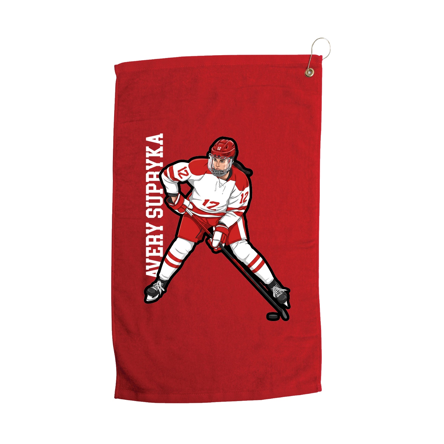 Golf Towel — Name Vertical in Red