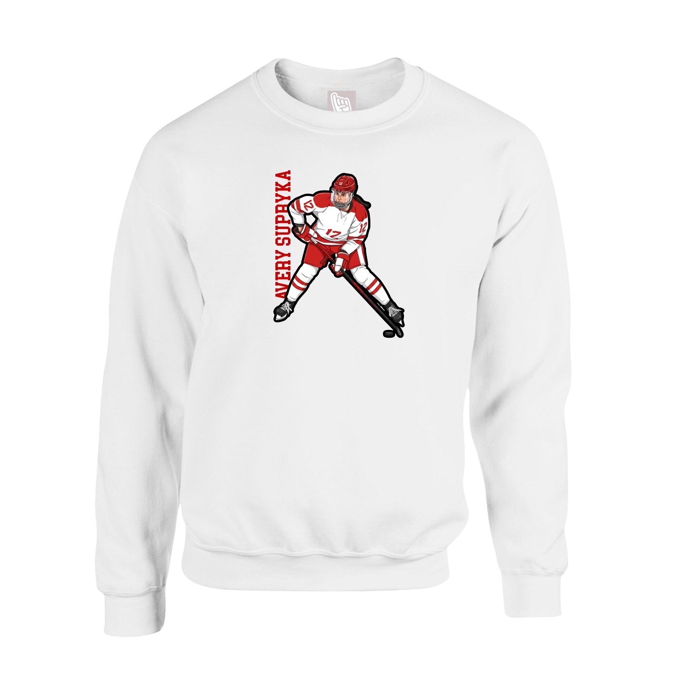 Fleece Crew — Name Vertical in White