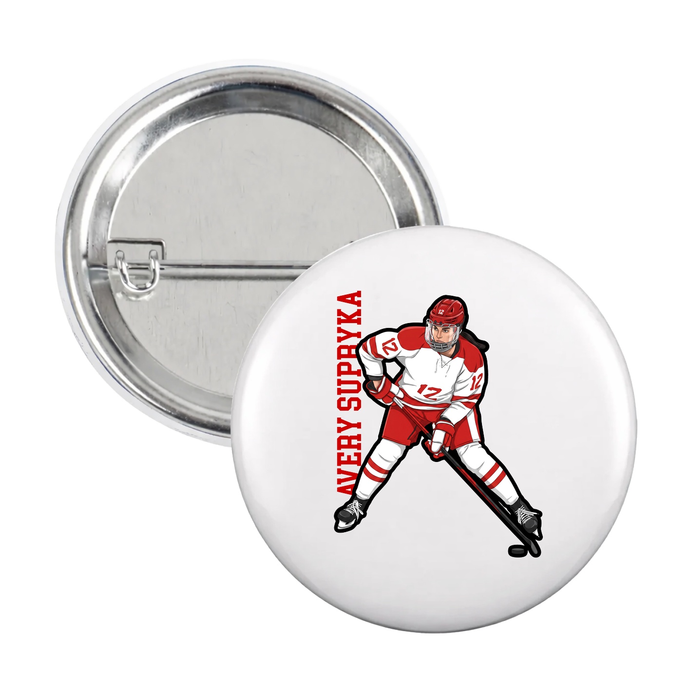Game Day Button — Name Vertical in White