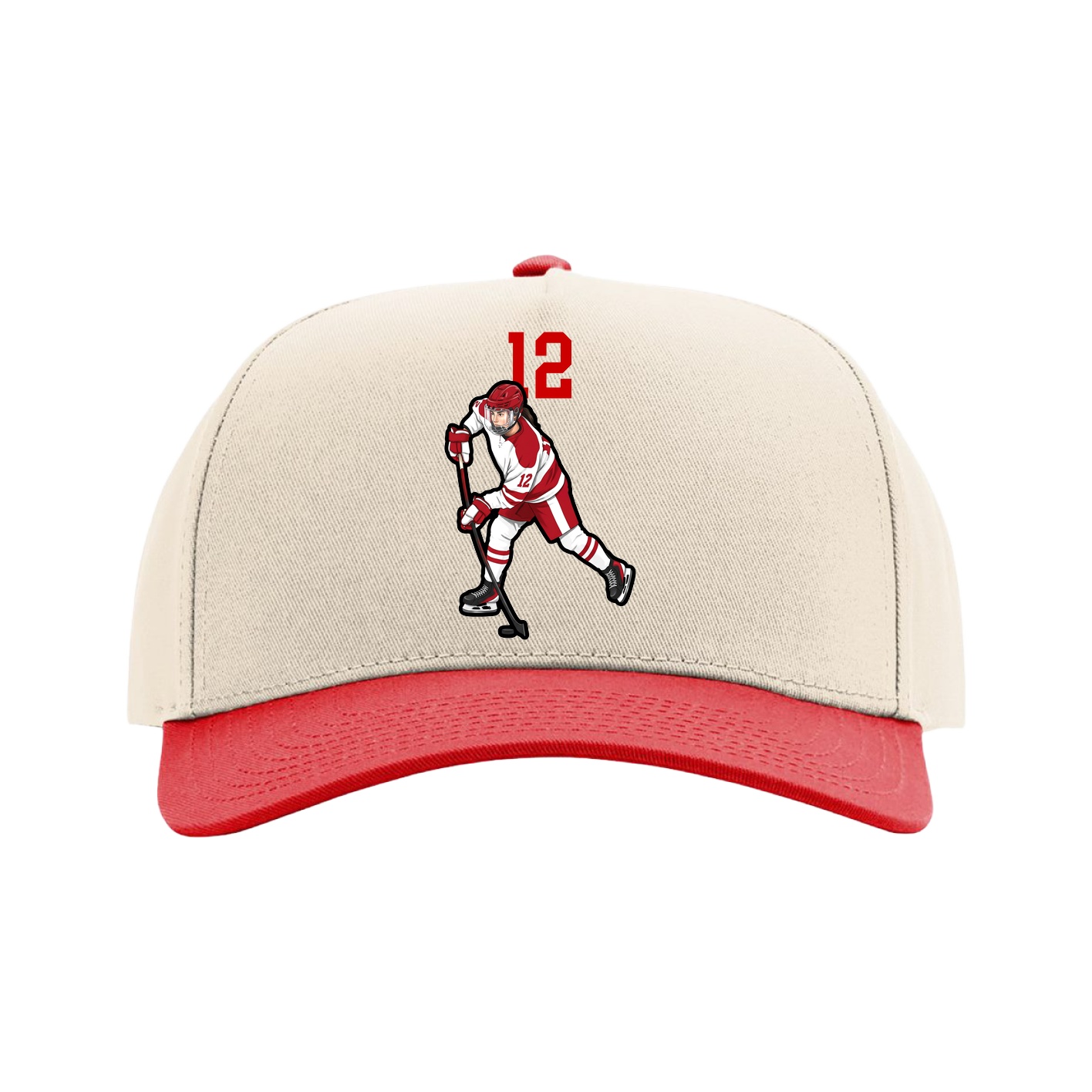 Full Fabric Five-Panel Champ Cap — Number Top in Cream/Red