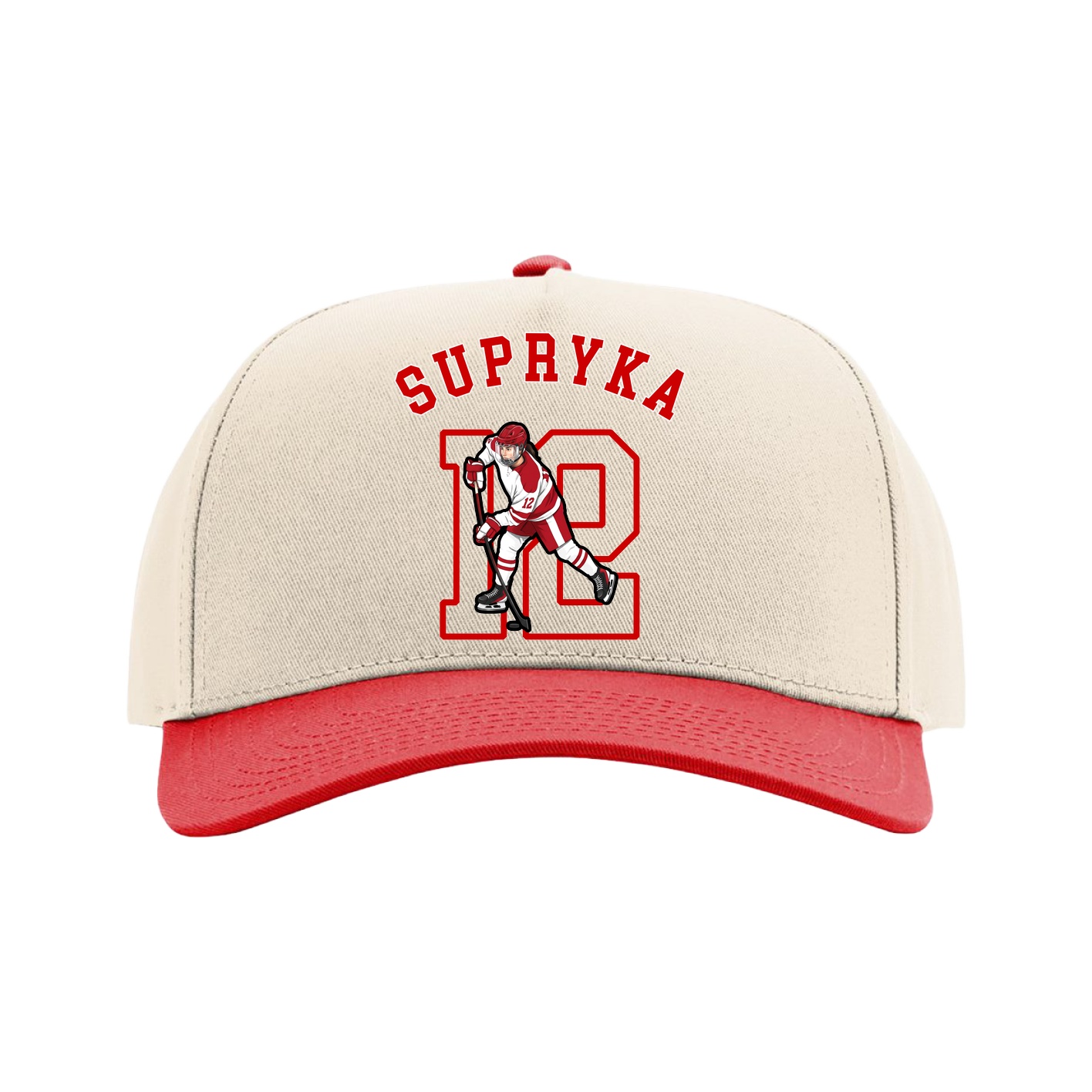 Full Fabric Five-Panel Champ Cap — Shirsey Arch in Cream/Red