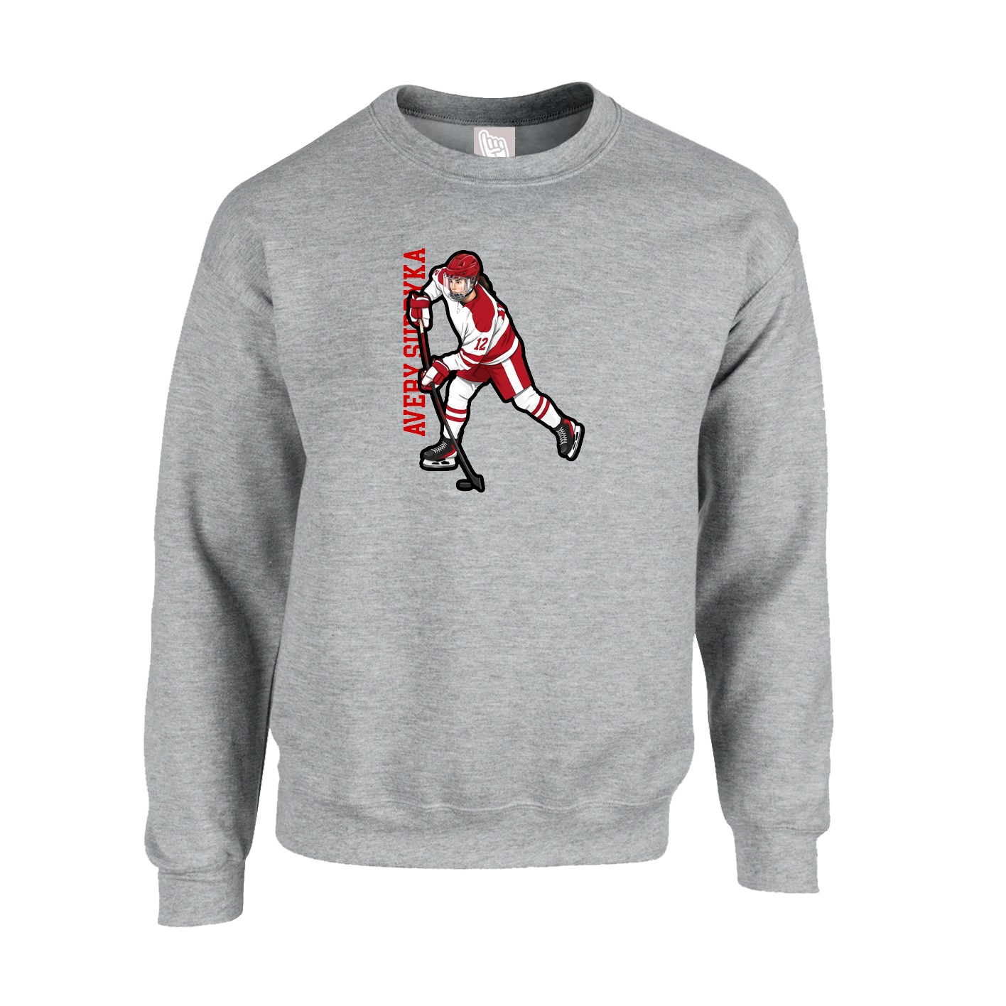 Fleece Crew — Name Vertical in Grey