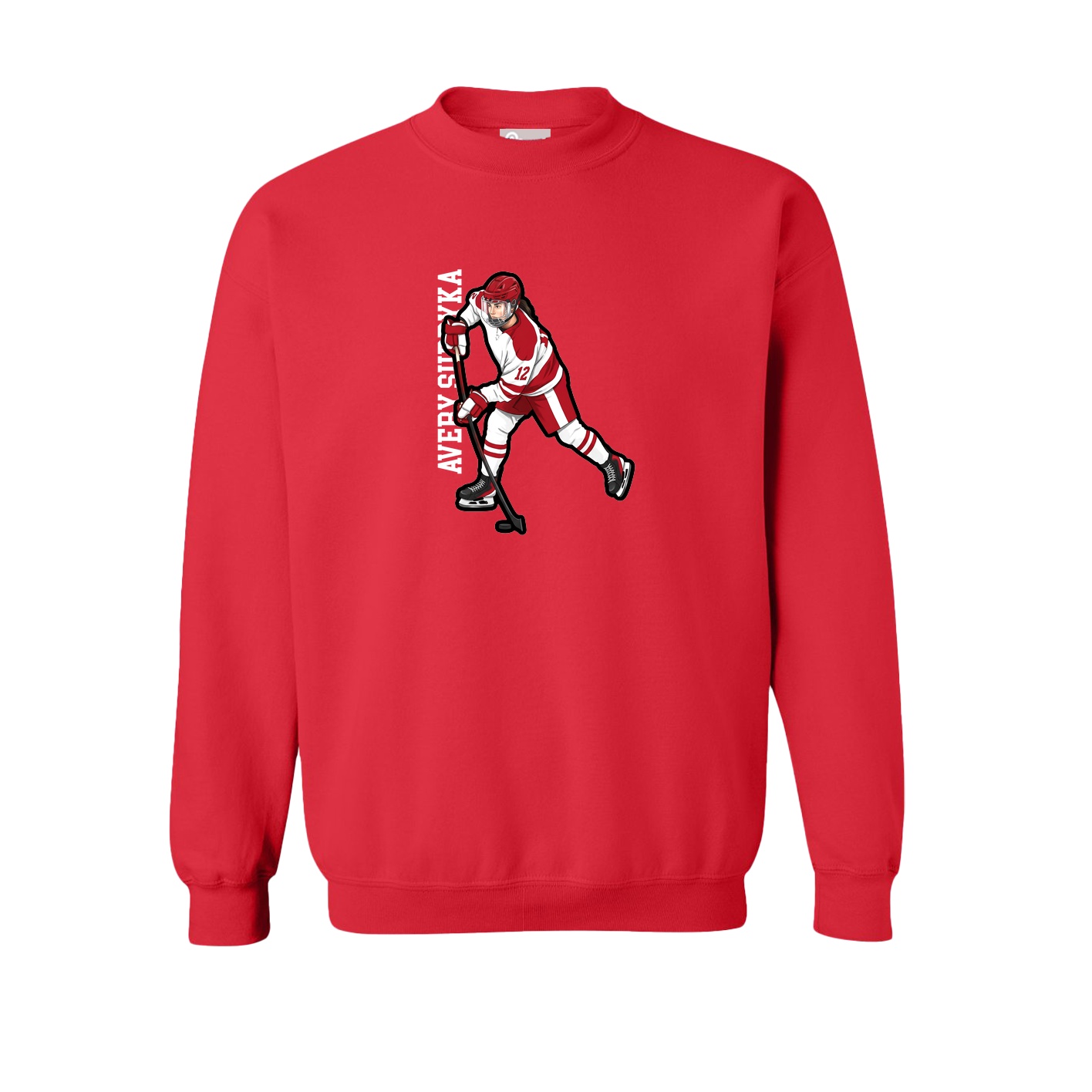 Fleece Crew — Name Vertical in Red
