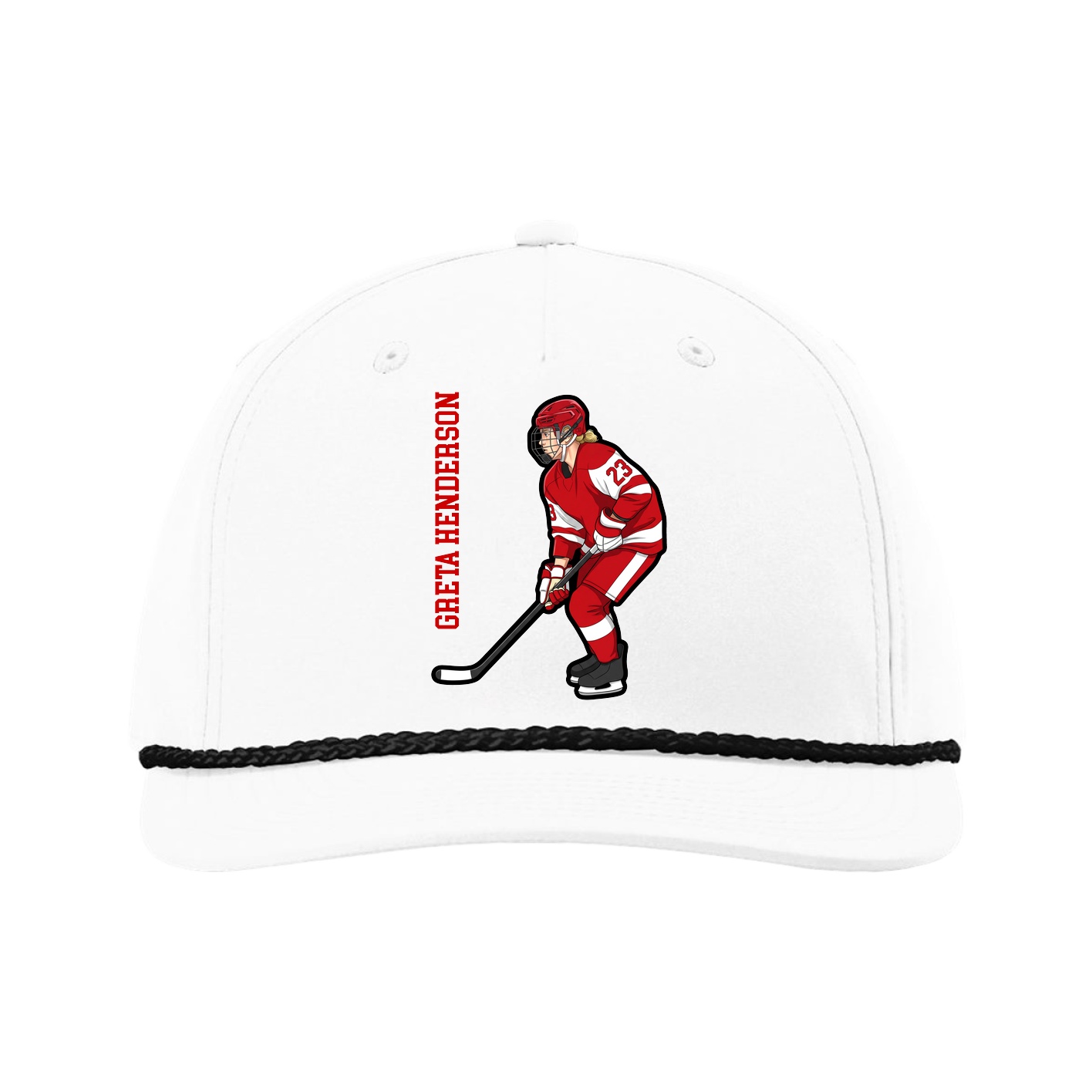Five-Panel Classic Rope Cap — Name Vertical in White