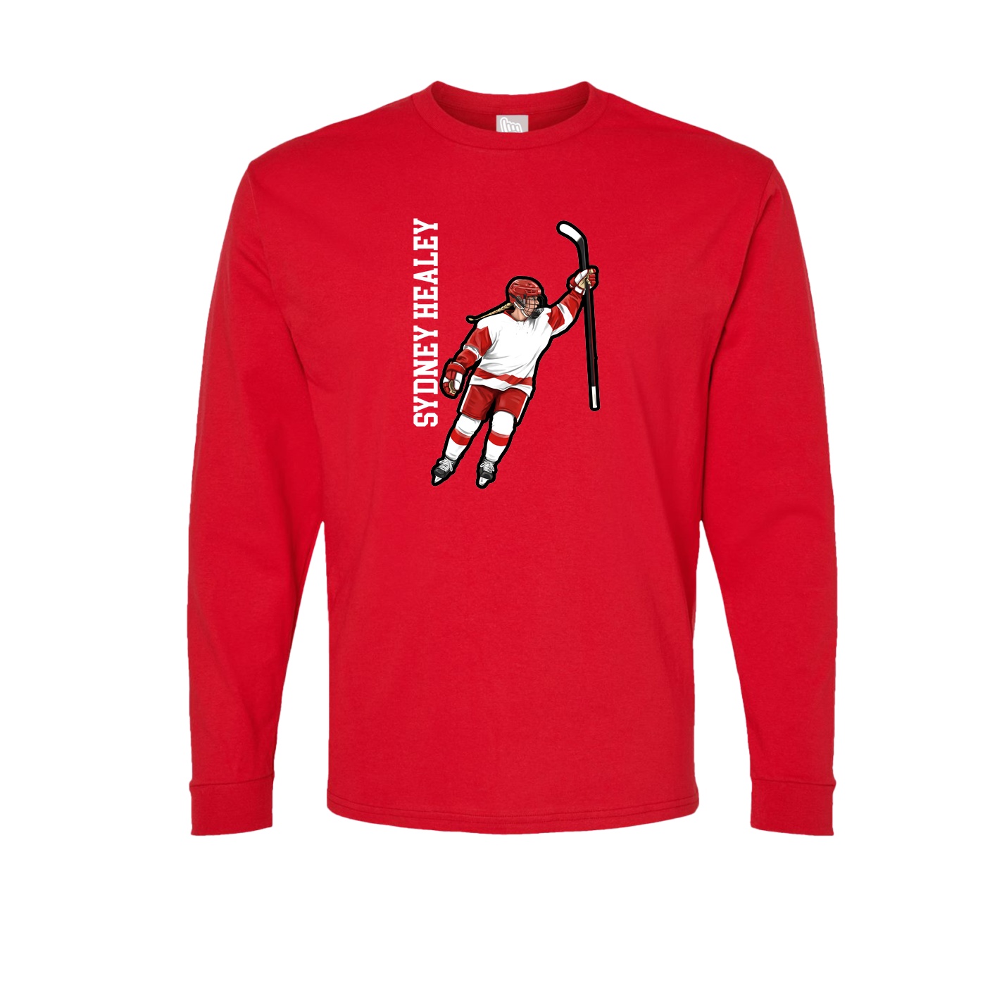Long Sleeve Tee — Name Vertical in Red