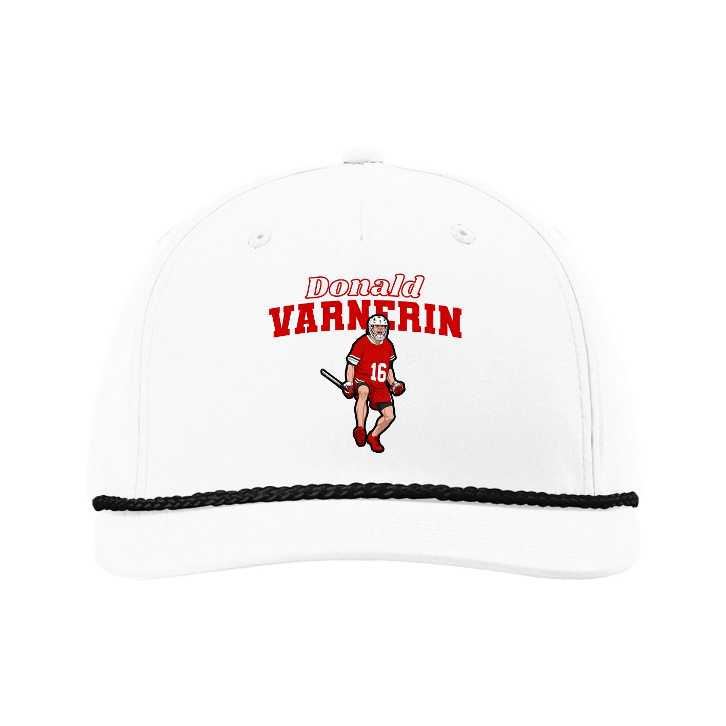 Five-Panel Classic Rope Cap — Name Arch in White