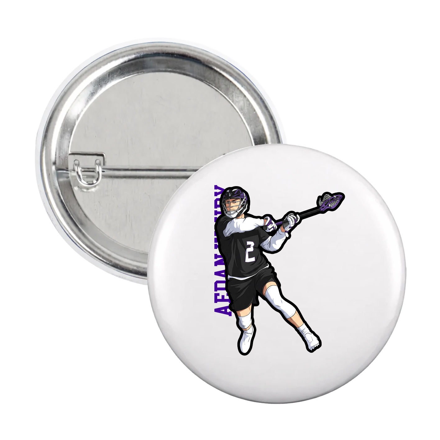 Game Day Button — Name Vertical in White