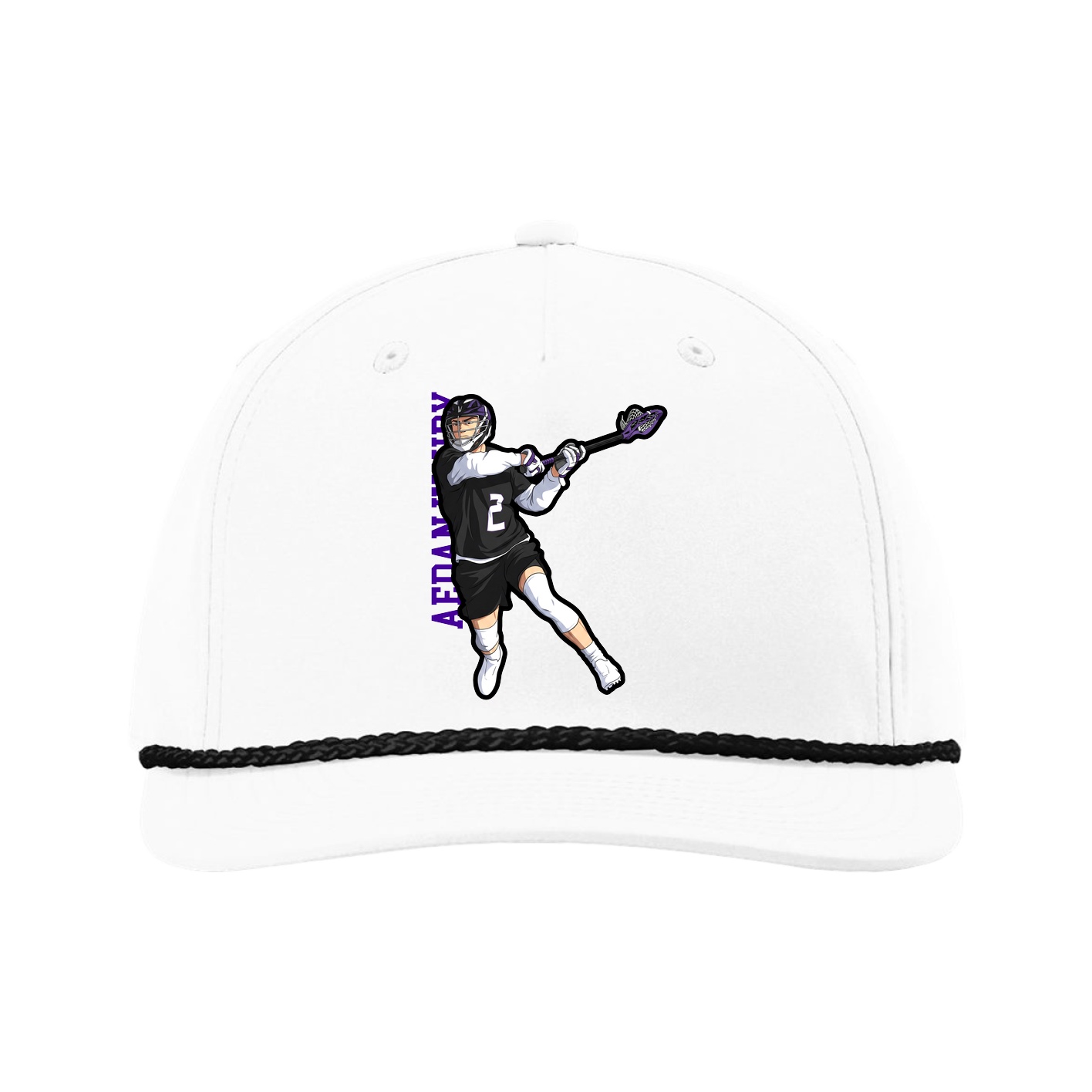 Five-Panel Classic Rope Cap — Name Vertical in White