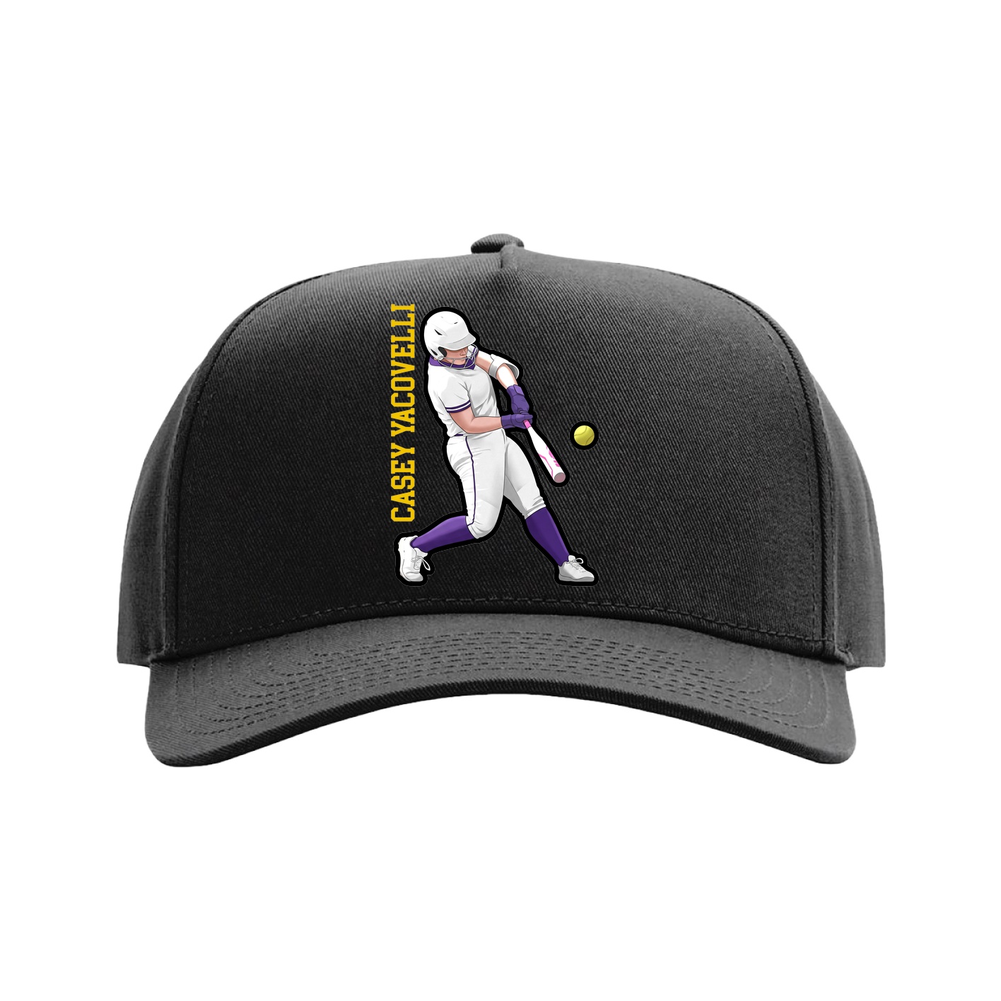 Full Fabric Five-Panel Champ Cap — Name Vertical in Black