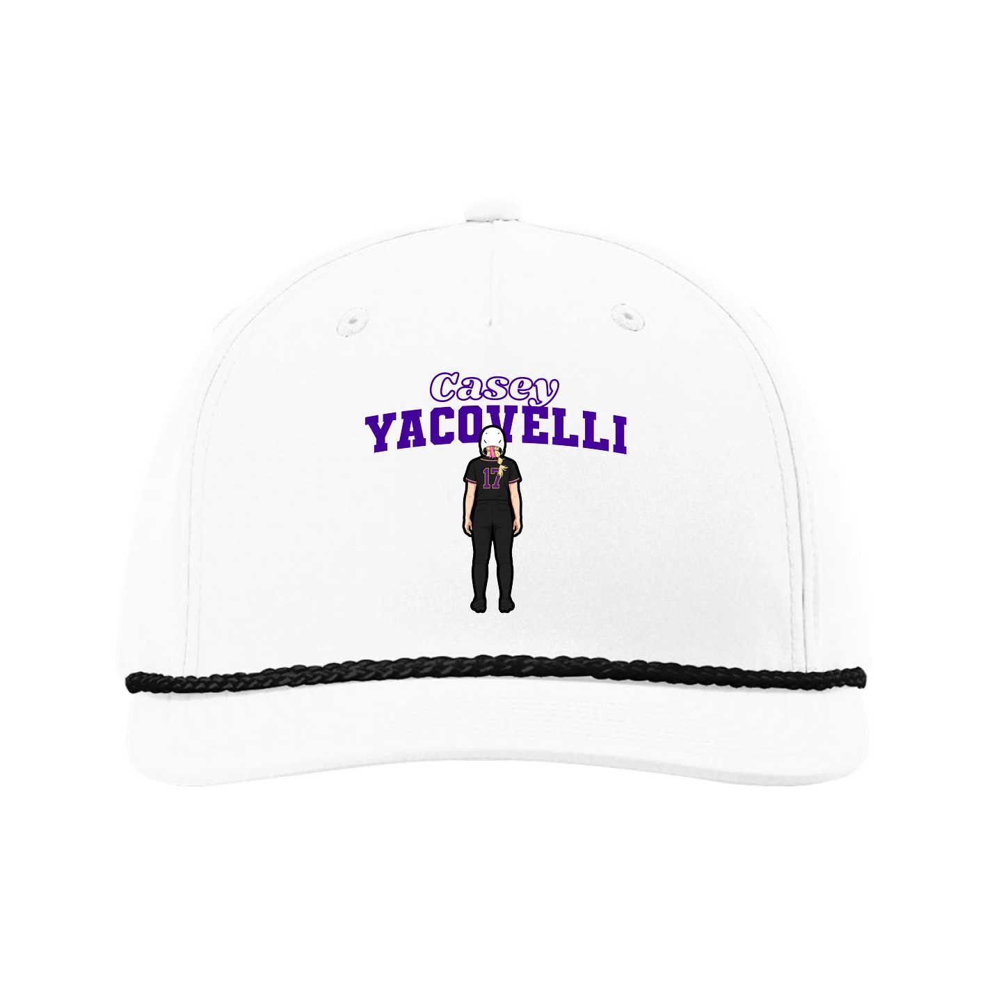Five-Panel Classic Rope Cap — Name Arch in White