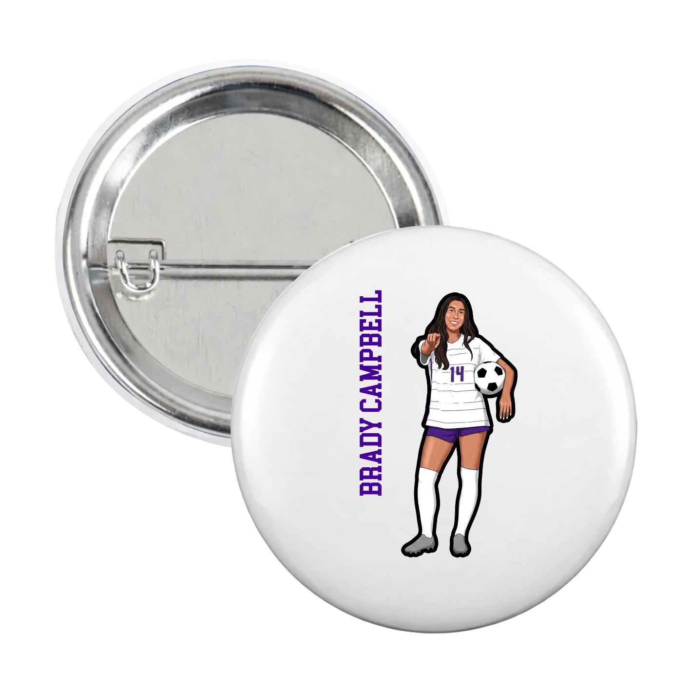 Game Day Button — Name Vertical in White