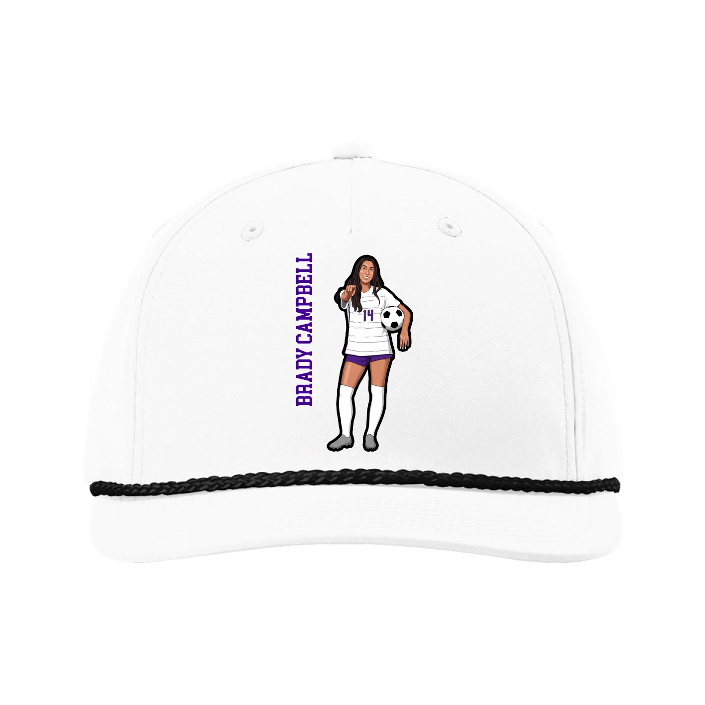 Five-Panel Classic Rope Cap — Name Vertical in White