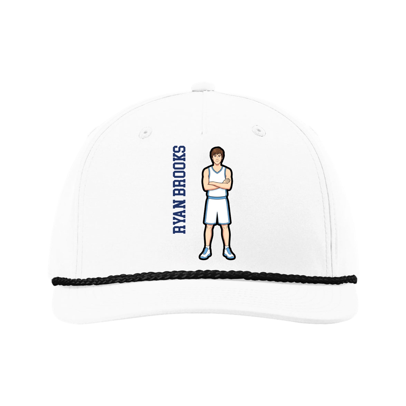 Five-Panel Classic Rope Cap — Name Vertical in White