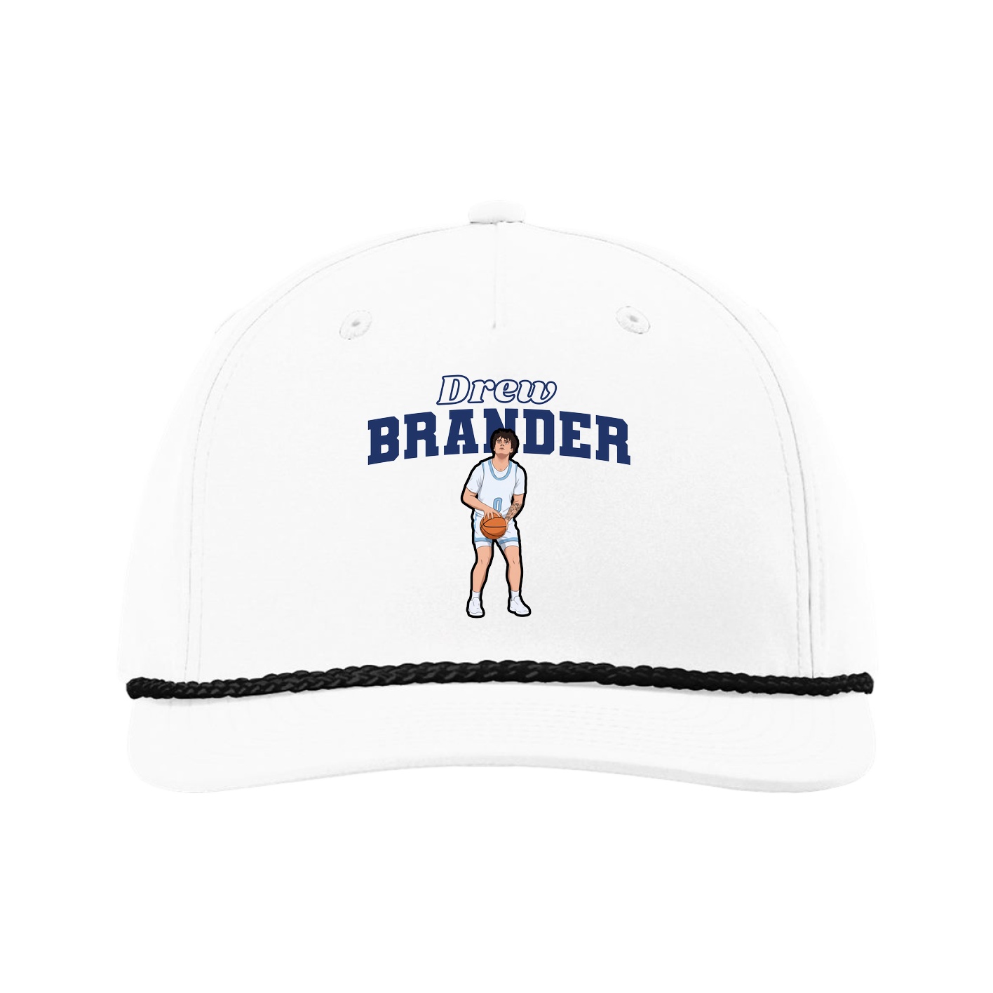 Five-Panel Classic Rope Cap — Name Arch in White