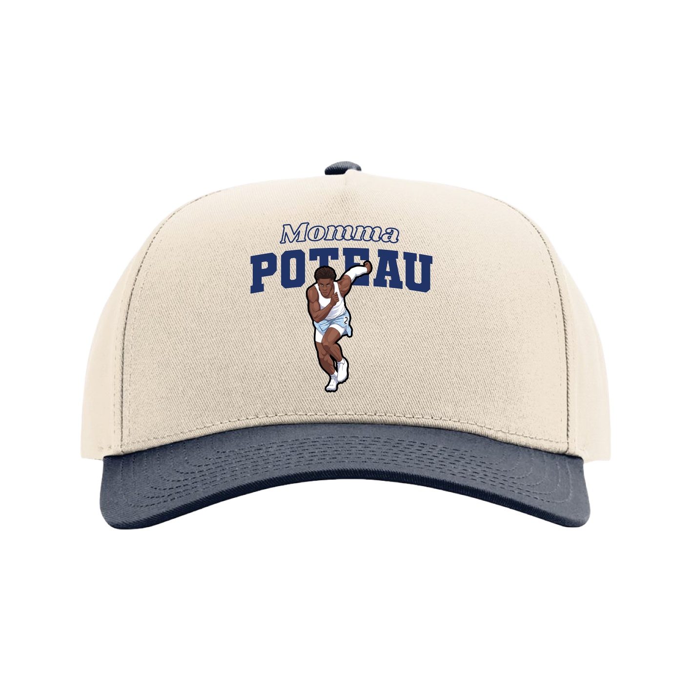 Full Fabric Five-Panel Champ Cap — Mothers Day Block in Cream/Navy