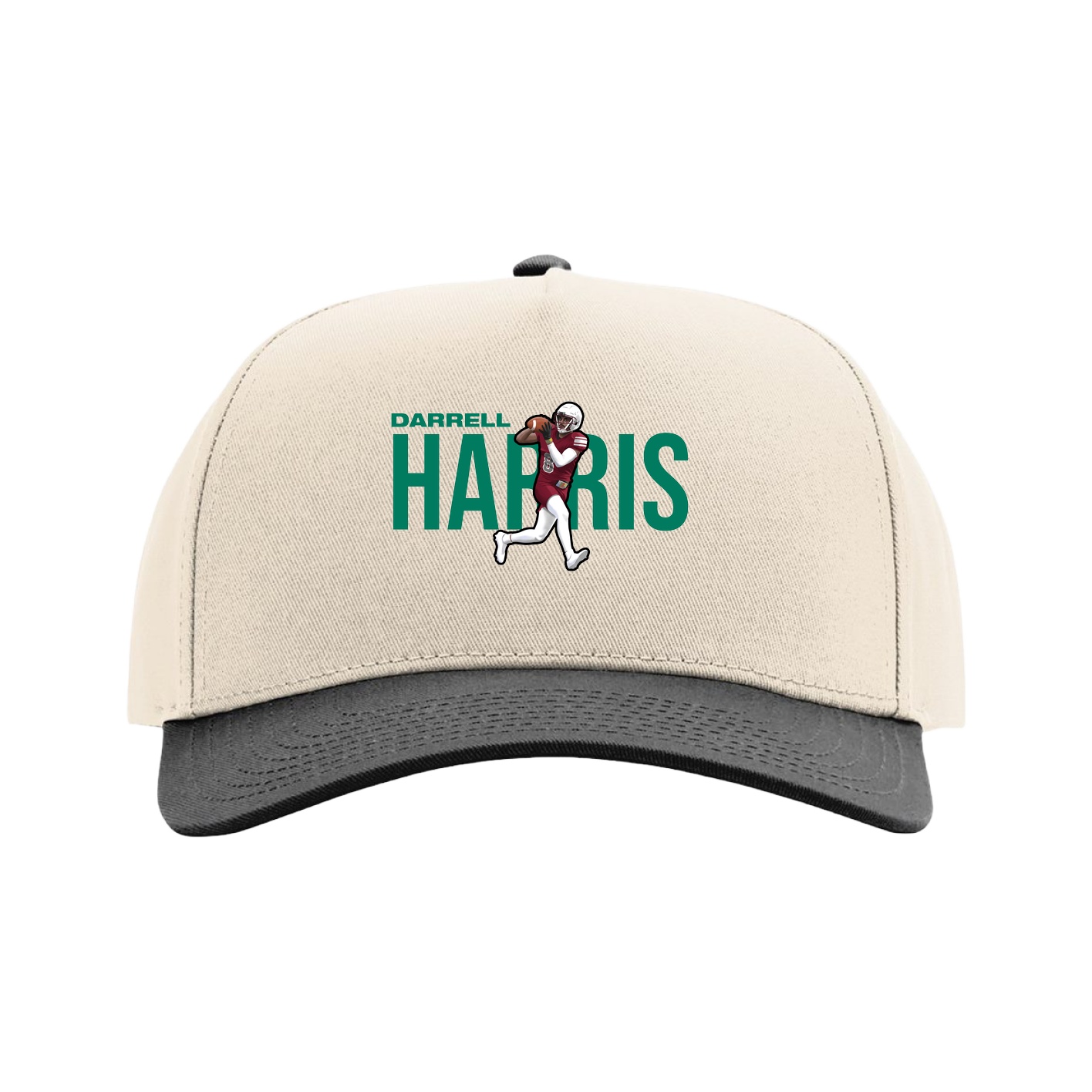 Full Fabric Five-Panel Champ Cap — Player Name in Cream/Black